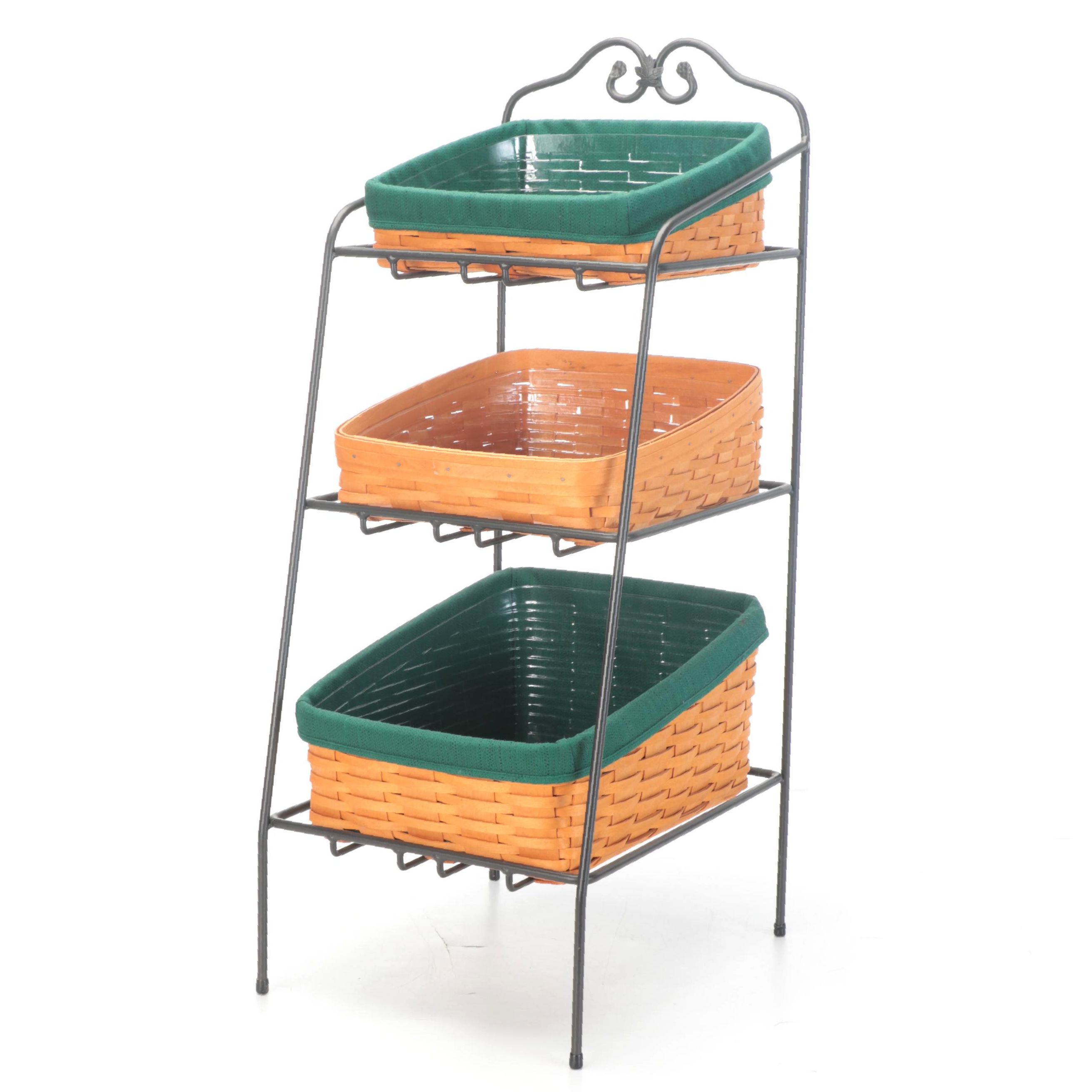 Longaberger Wrought Metal Tiered Stand with Woven Maple Baskets