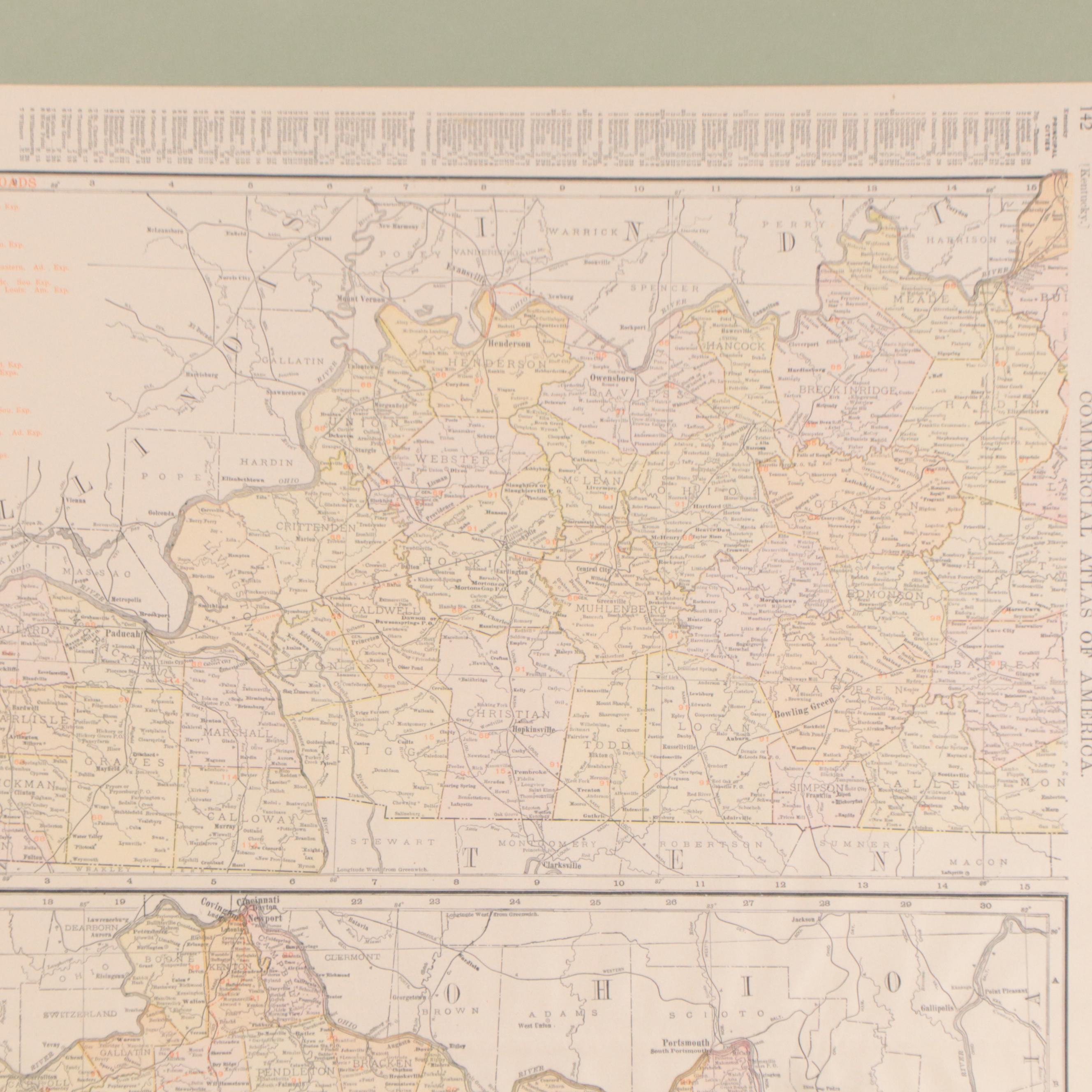 Rand, McNally & Co. "New Commercial Atlas Map of Kentucky," Circa 1914