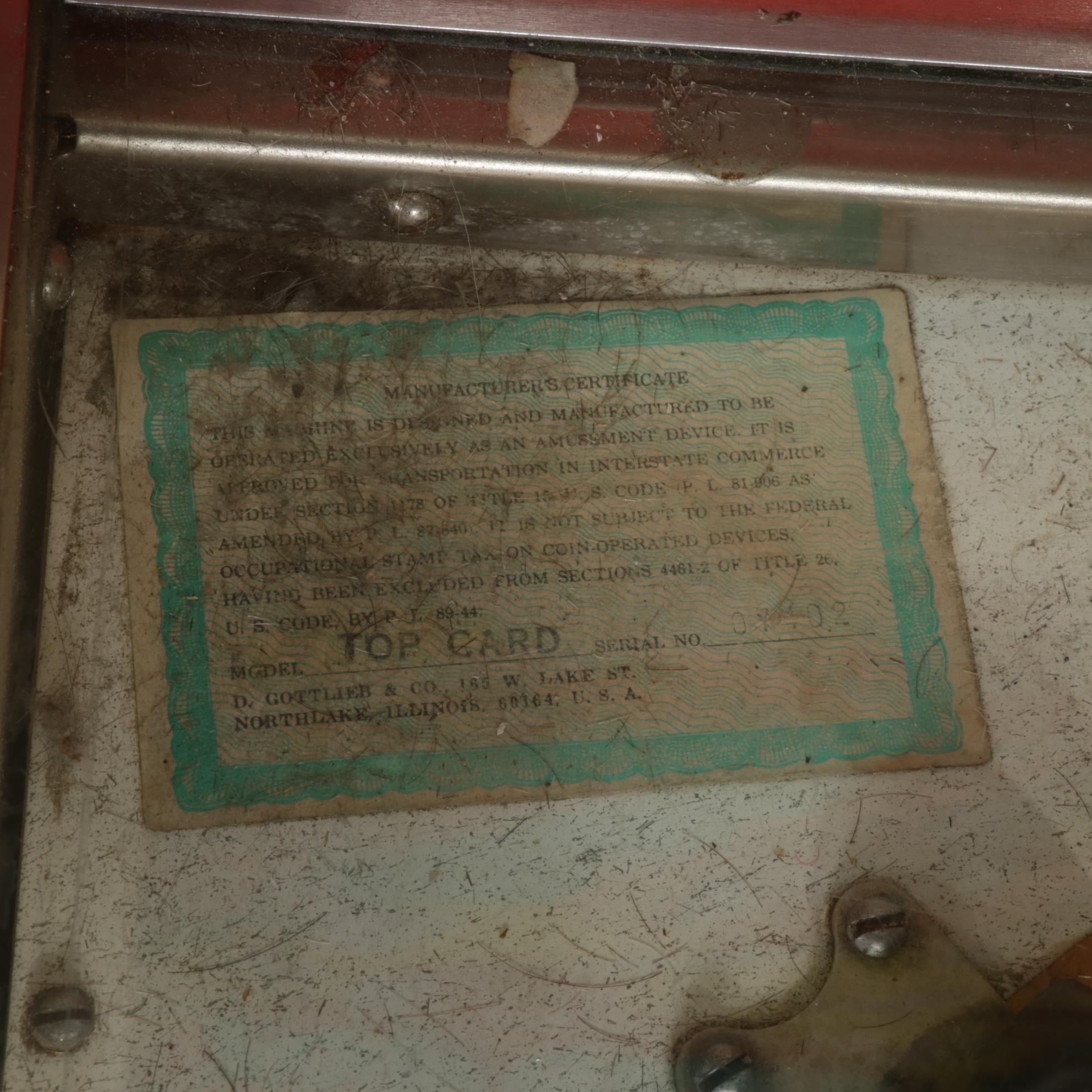 D. Gottlieb & Sons "Top Card" Pinball Machine, Circa 1974