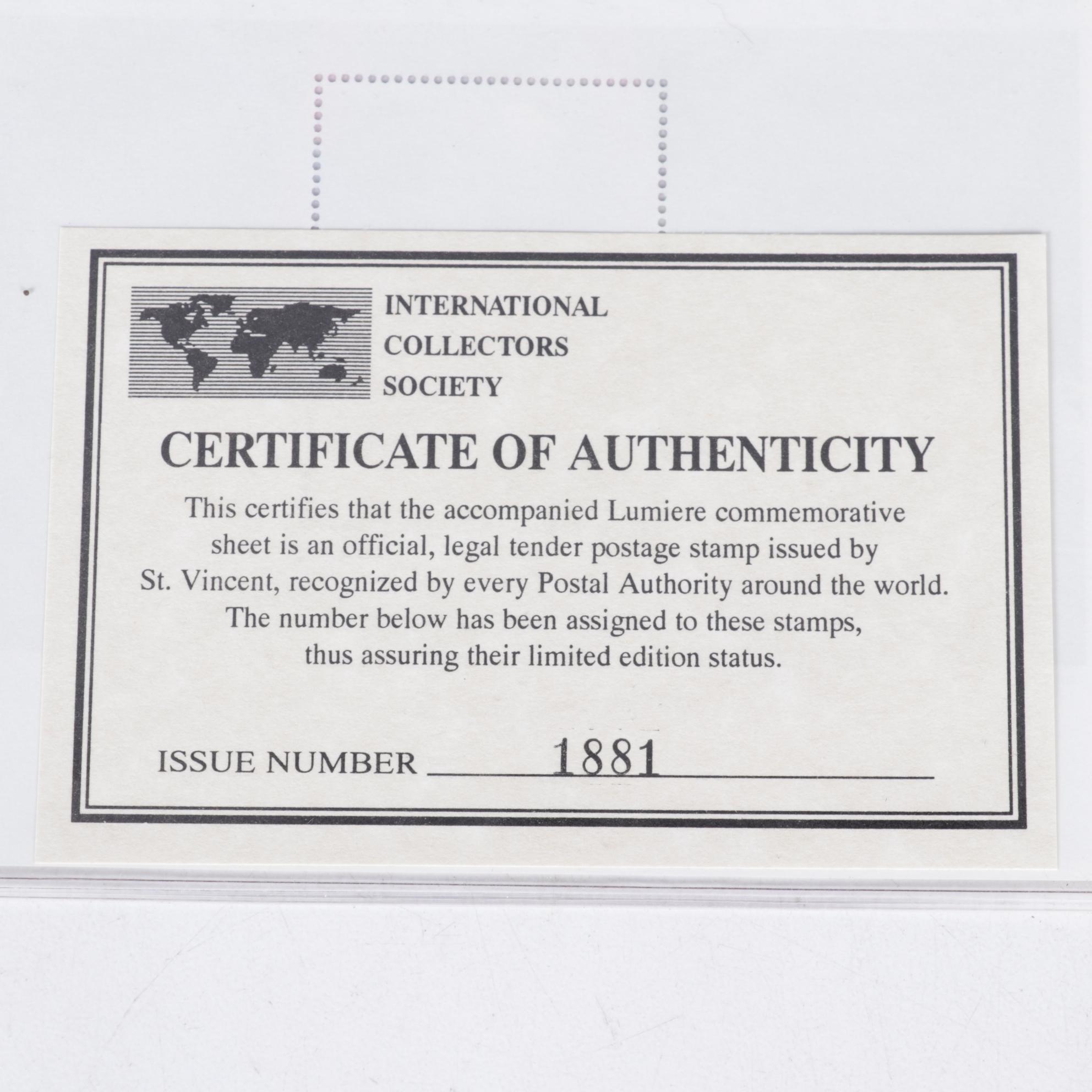 International Collectors Society Commemorative Beauty and the Beast Stamps