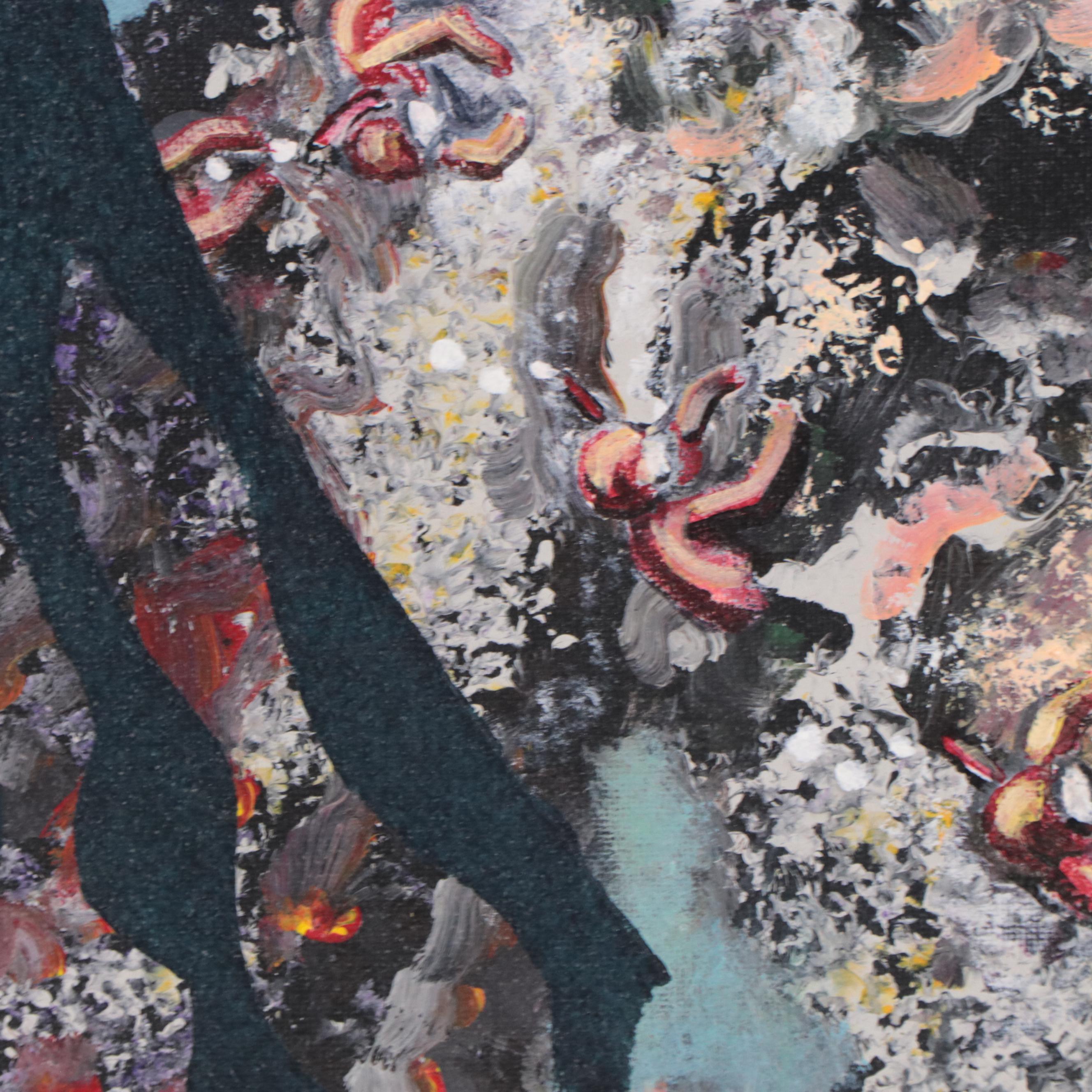 Richard Marquart Surrealist Oil Painting of Silhouettes, Late 20th Century