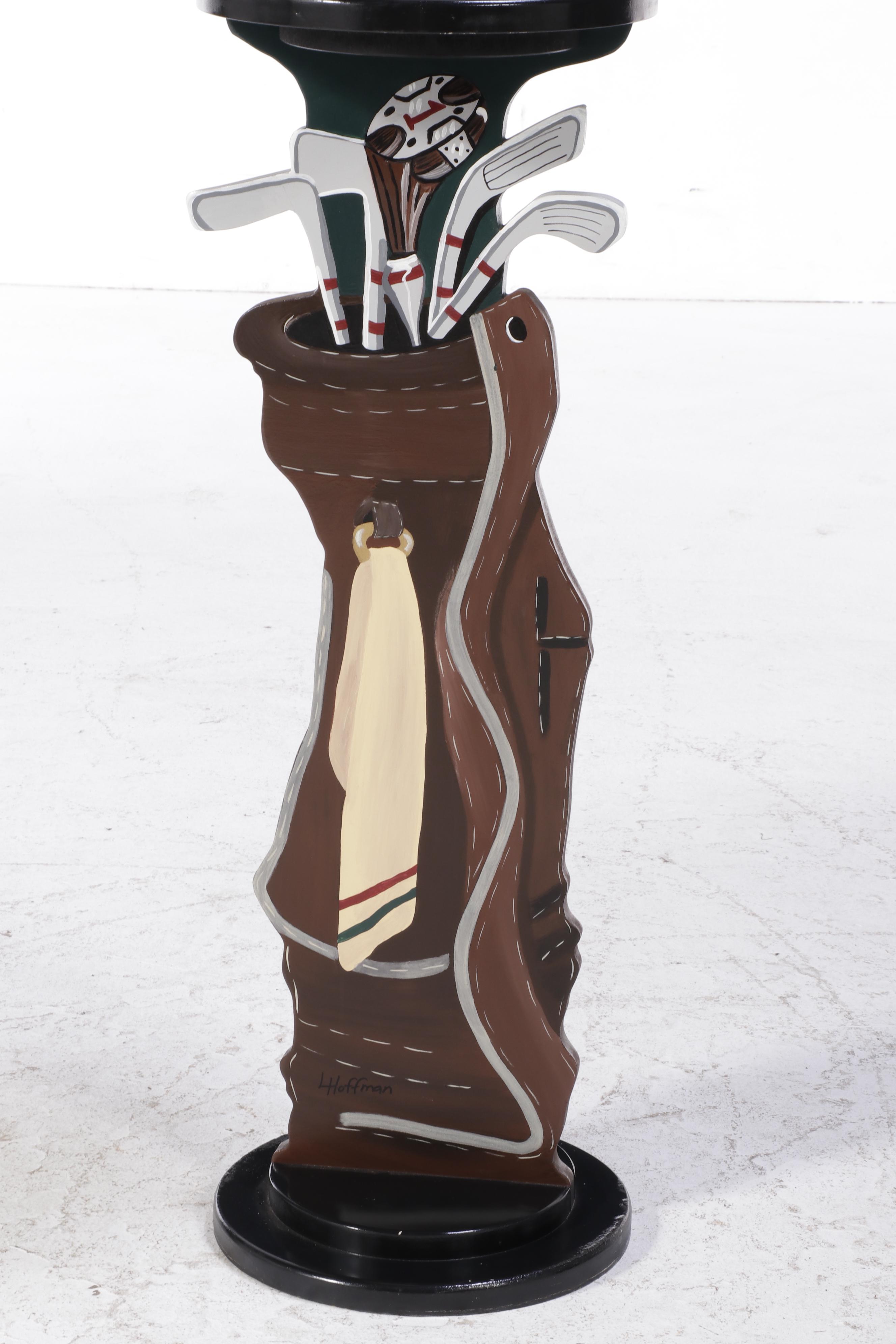 Golf Motif Painted Wooden Bar-Height Standing Table