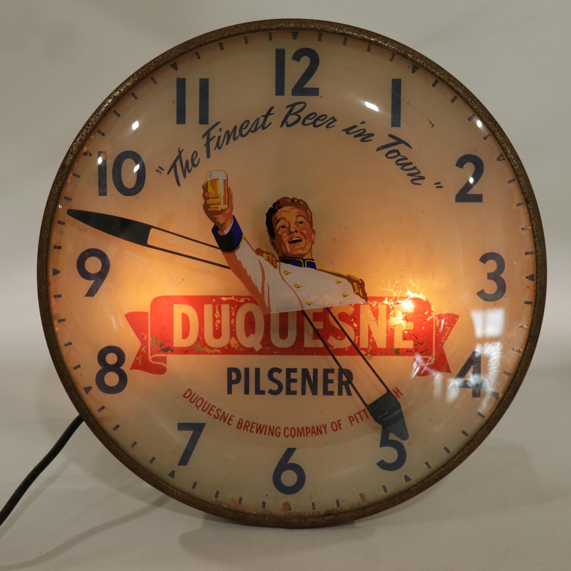 1950s Pam Clock Co. Duquesne Pilsener Illuminated Advertising Beer Clock