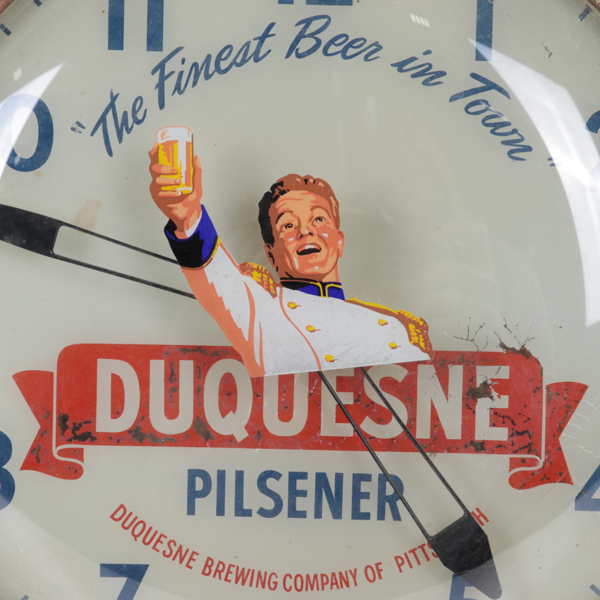 1950s Pam Clock Co. Duquesne Pilsener Illuminated Advertising Beer Clock