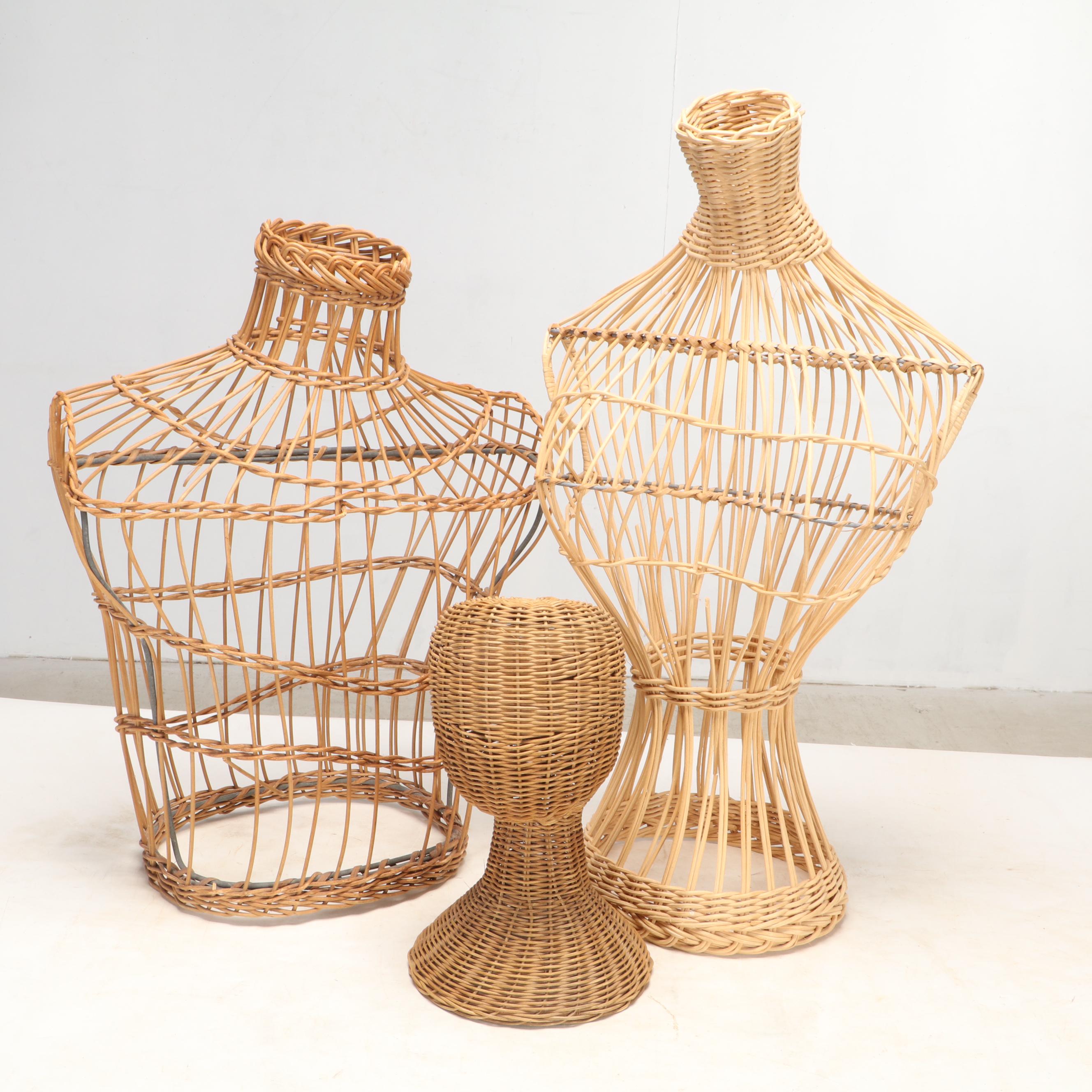 Rattan Woven Mannequin Busts and Jewelry Form