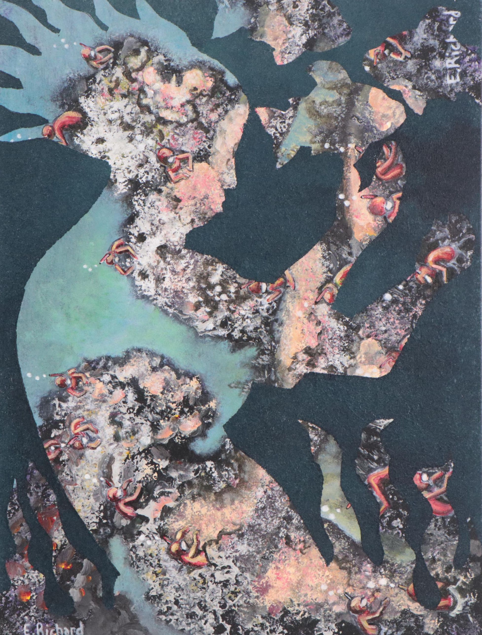 Richard Marquart Surrealist Oil Painting of Silhouettes, Late 20th Century