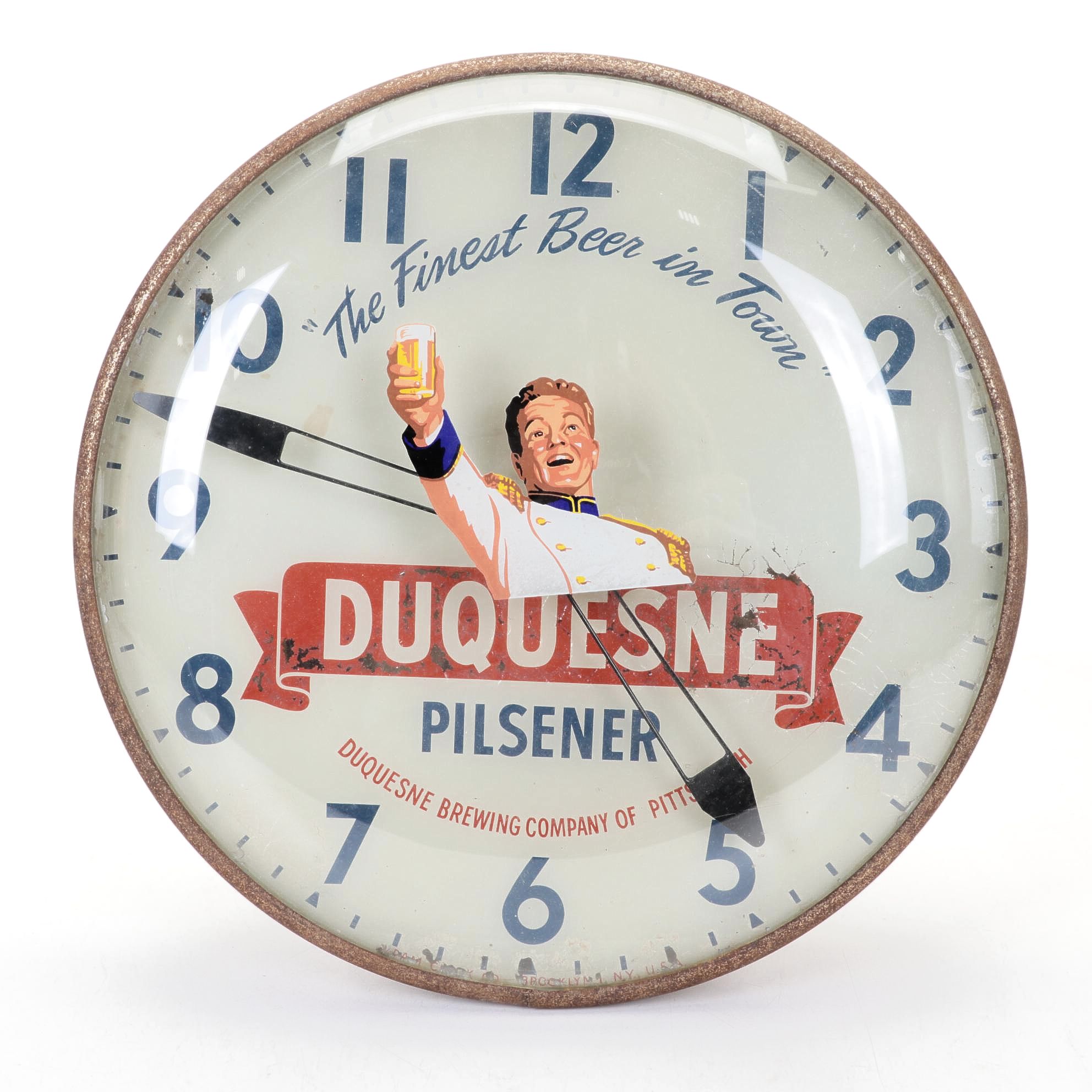 1950s Pam Clock Co. Duquesne Pilsener Illuminated Advertising Beer Clock