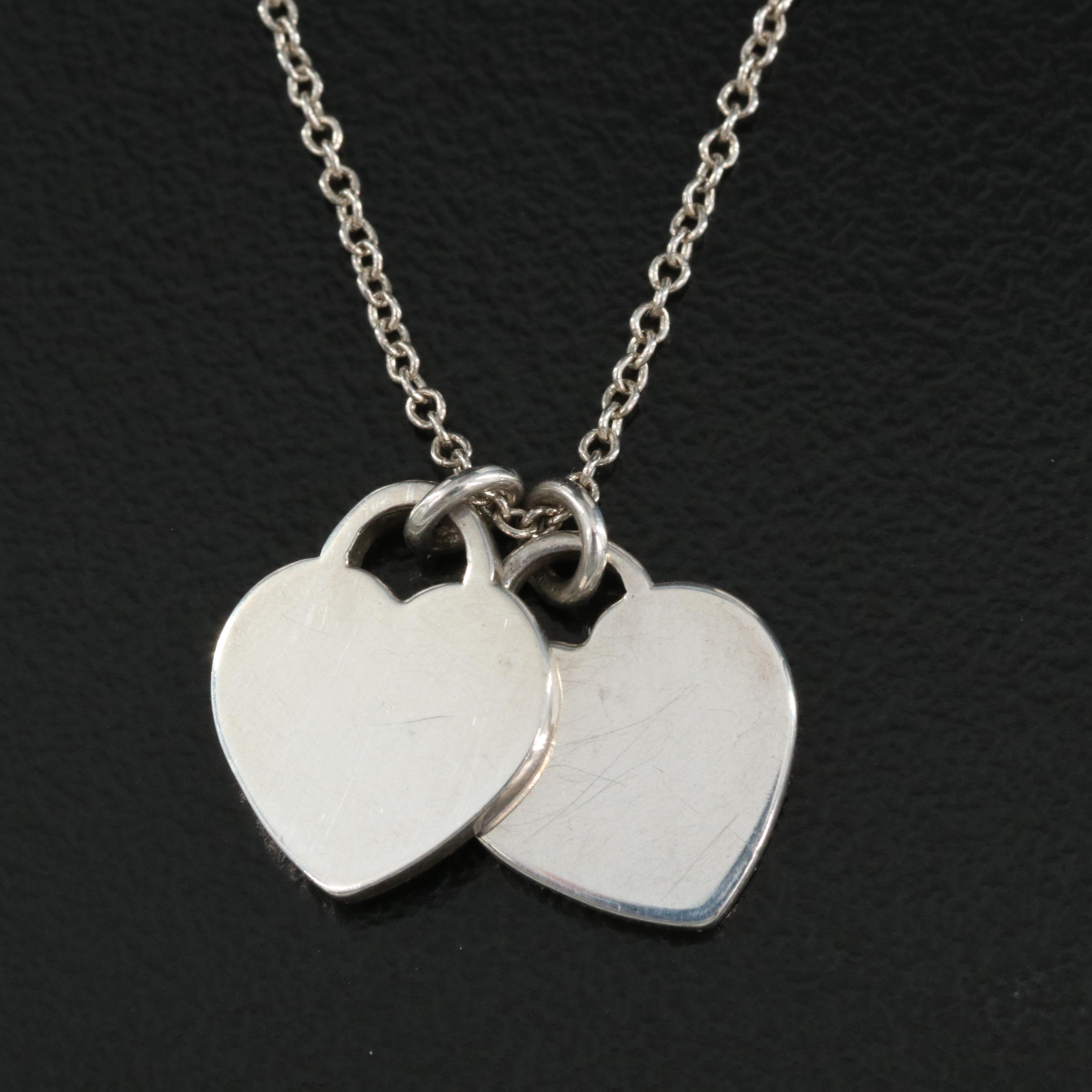 Tiffany & Co. "Return to Tiffany" Sterling Mini Double Heart Tag Necklace