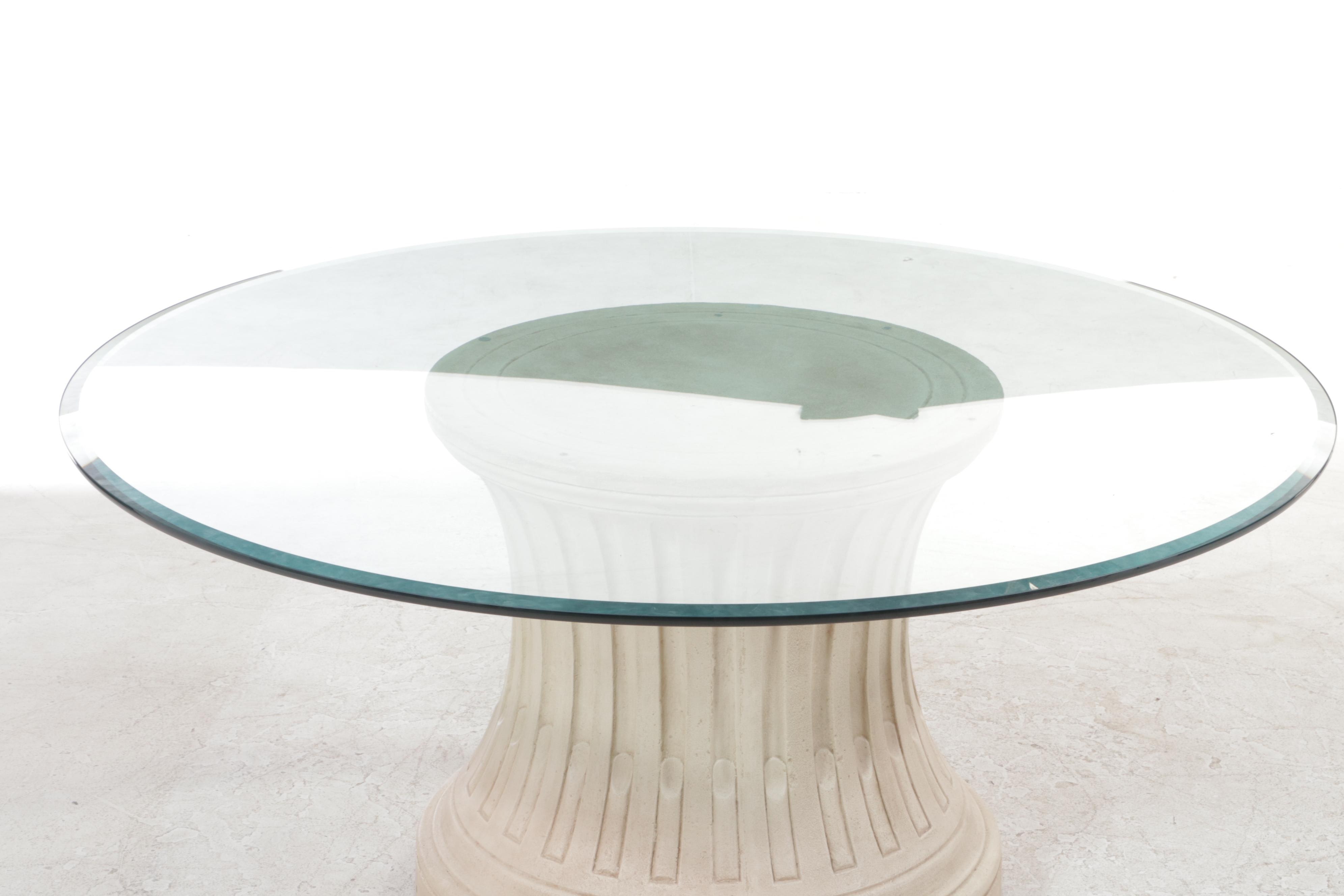 Composite Pedestal Glass Top Table