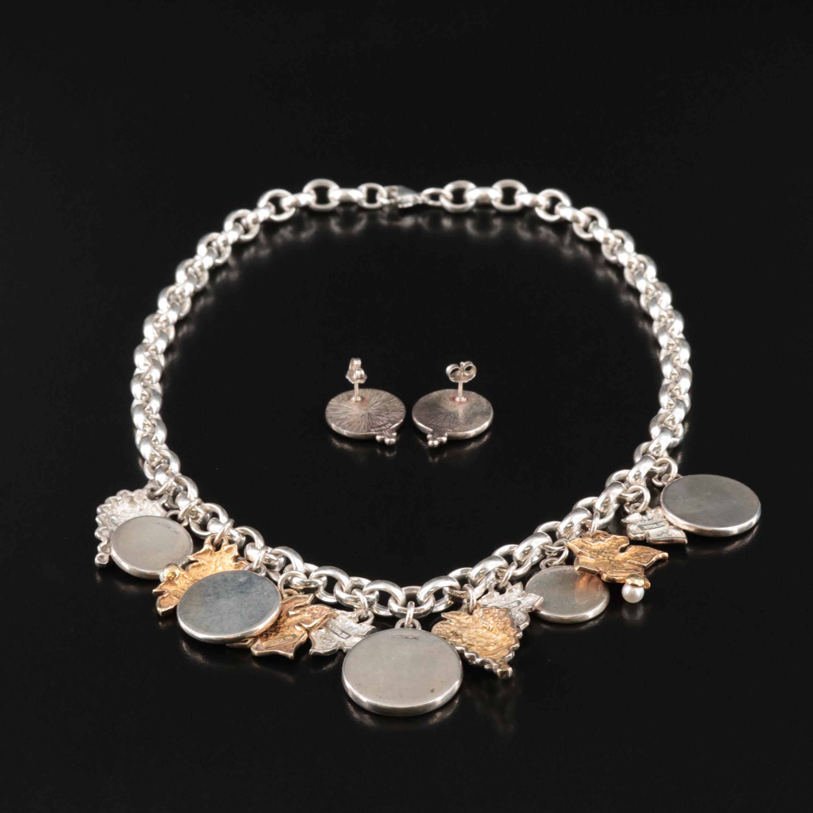 Sterling Pearl, Grape Cluster, Coin Necklace and Coin Earrings