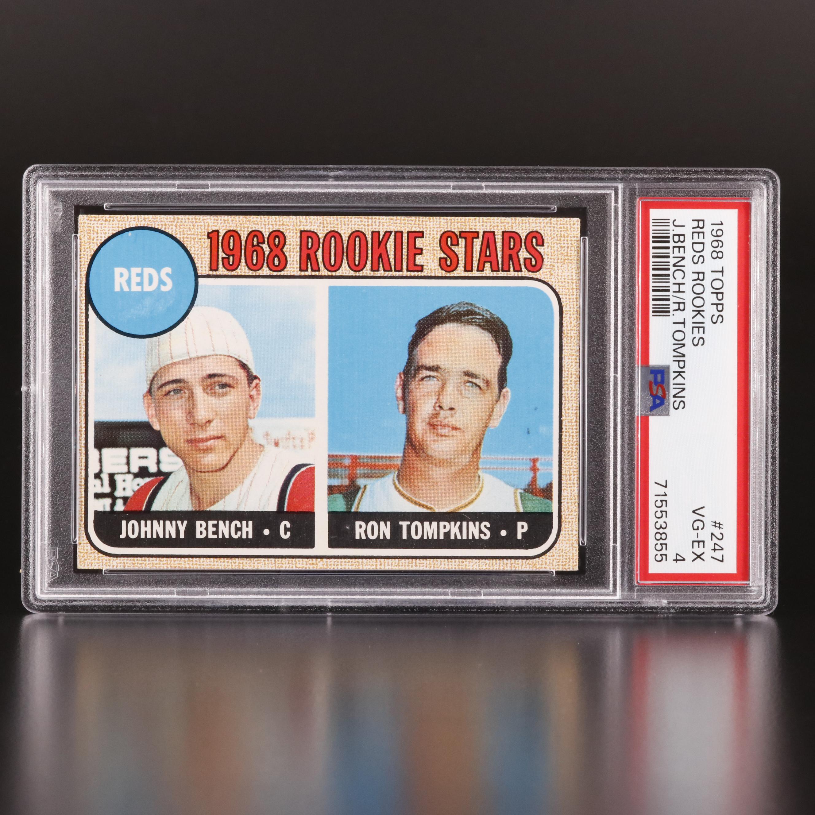 1968 Topps Johnny Bench/Tompkins Rookie Baseball Card #247 Graded PSA 4 VG-EX
