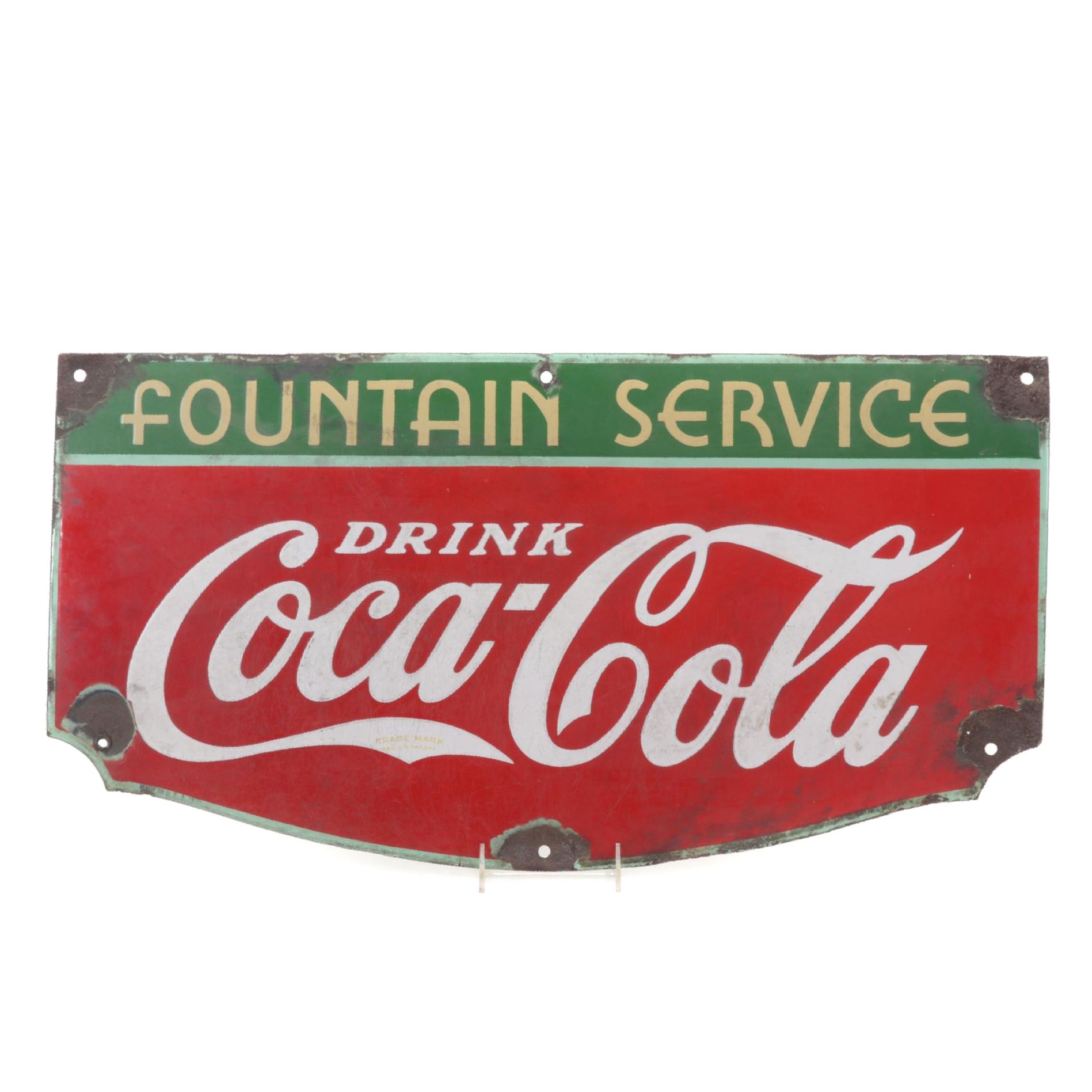Drink Coca-Cola "Fountain Service" Enameled Metal Sign, 1935