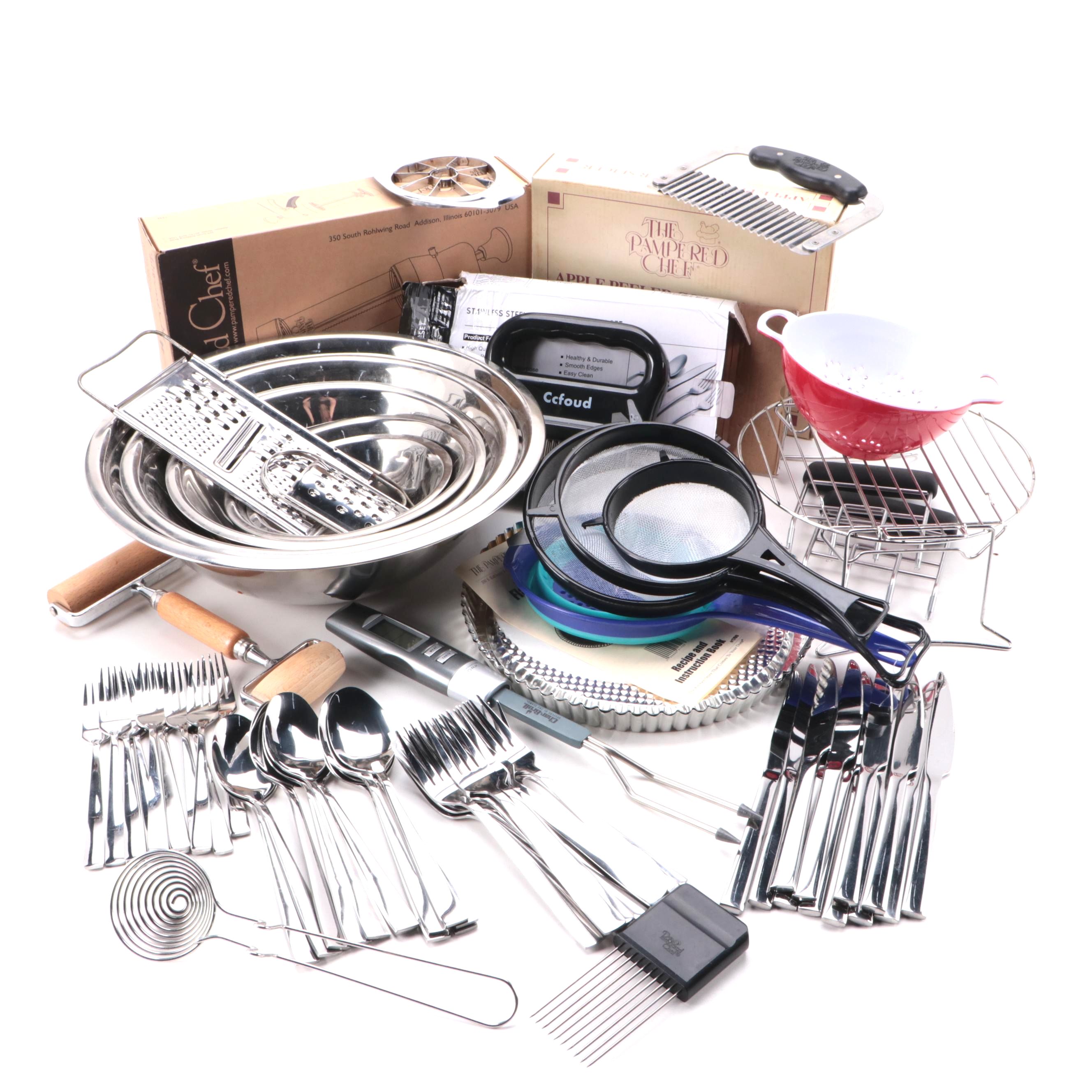 Pampered Chef Plastic Cookie Press with Other Kitchen Gadgets