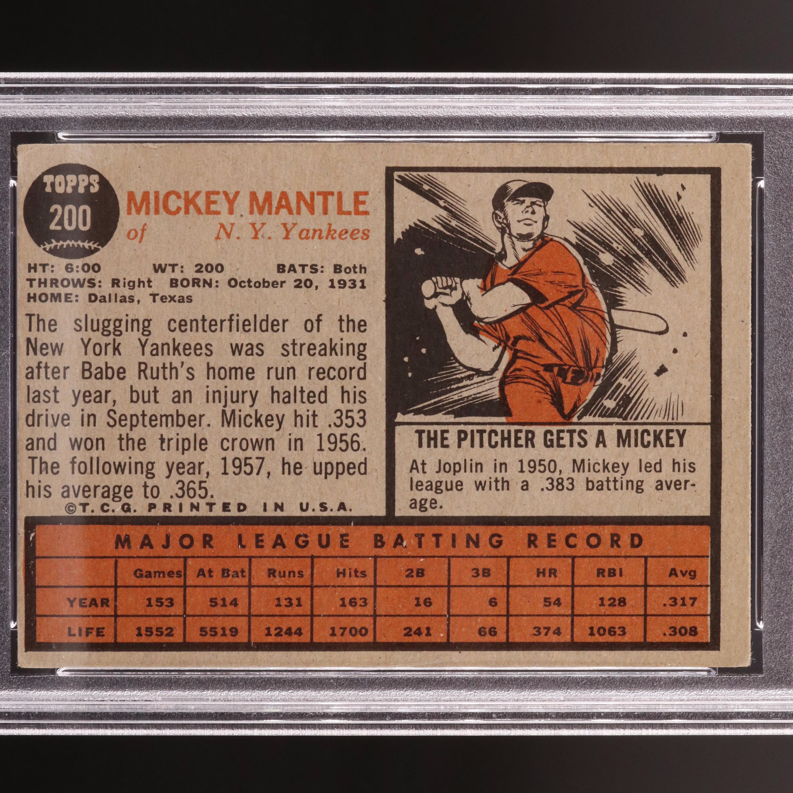 1962 Topps Mickey Mantle N.Y. Yankees #200 Graded PSA VG 3 Baseball Card