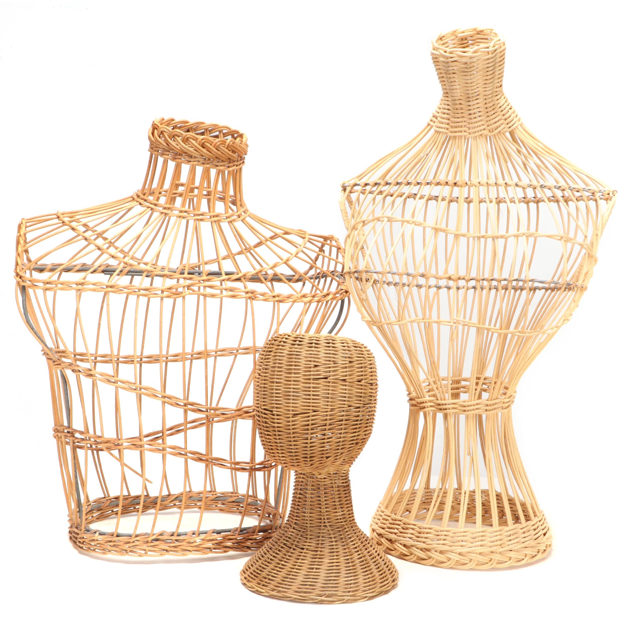 Rattan Woven Mannequin Busts and Jewelry Form