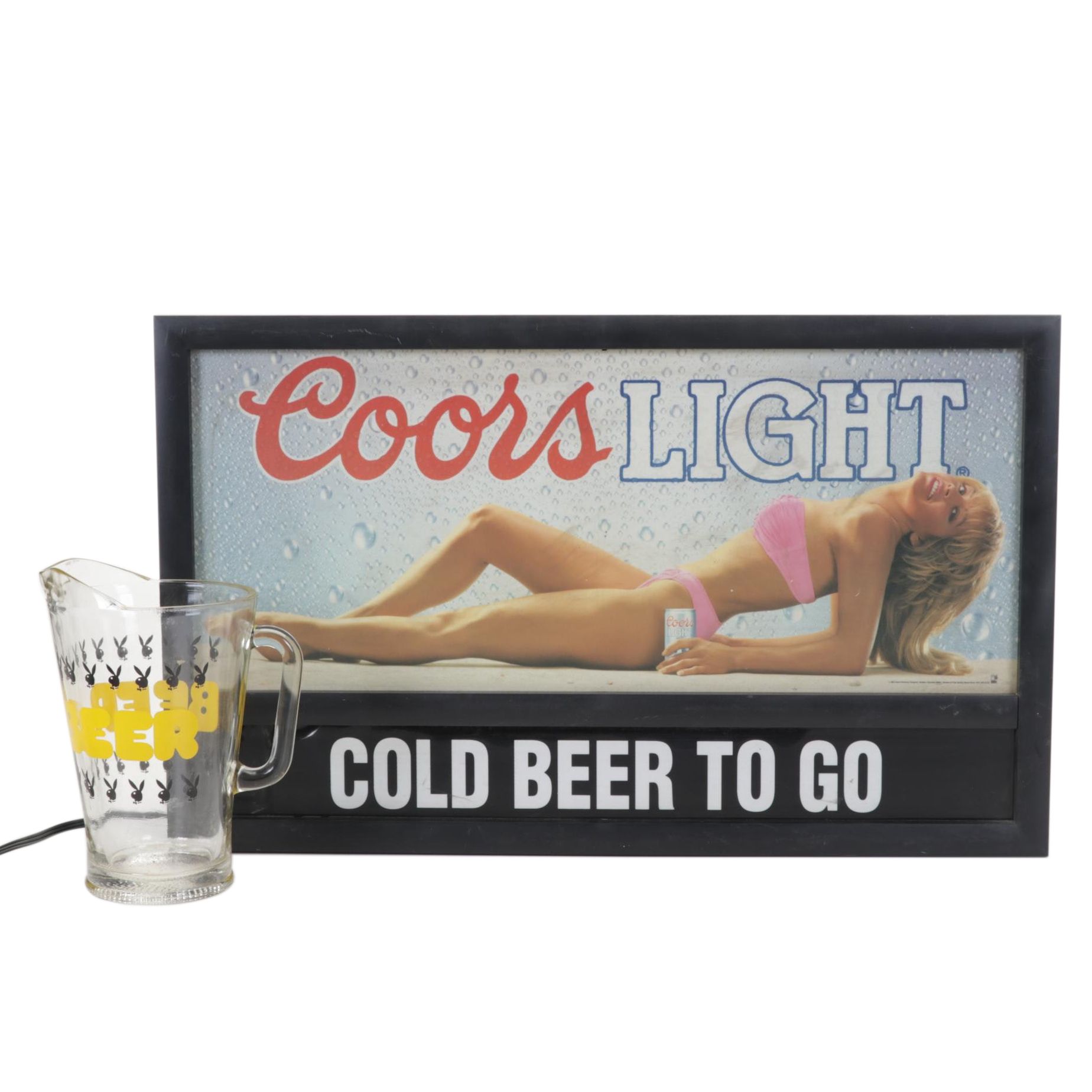 Light-up Coors Light Beer Sign with Playboy Logo Glass Beer Pitcher