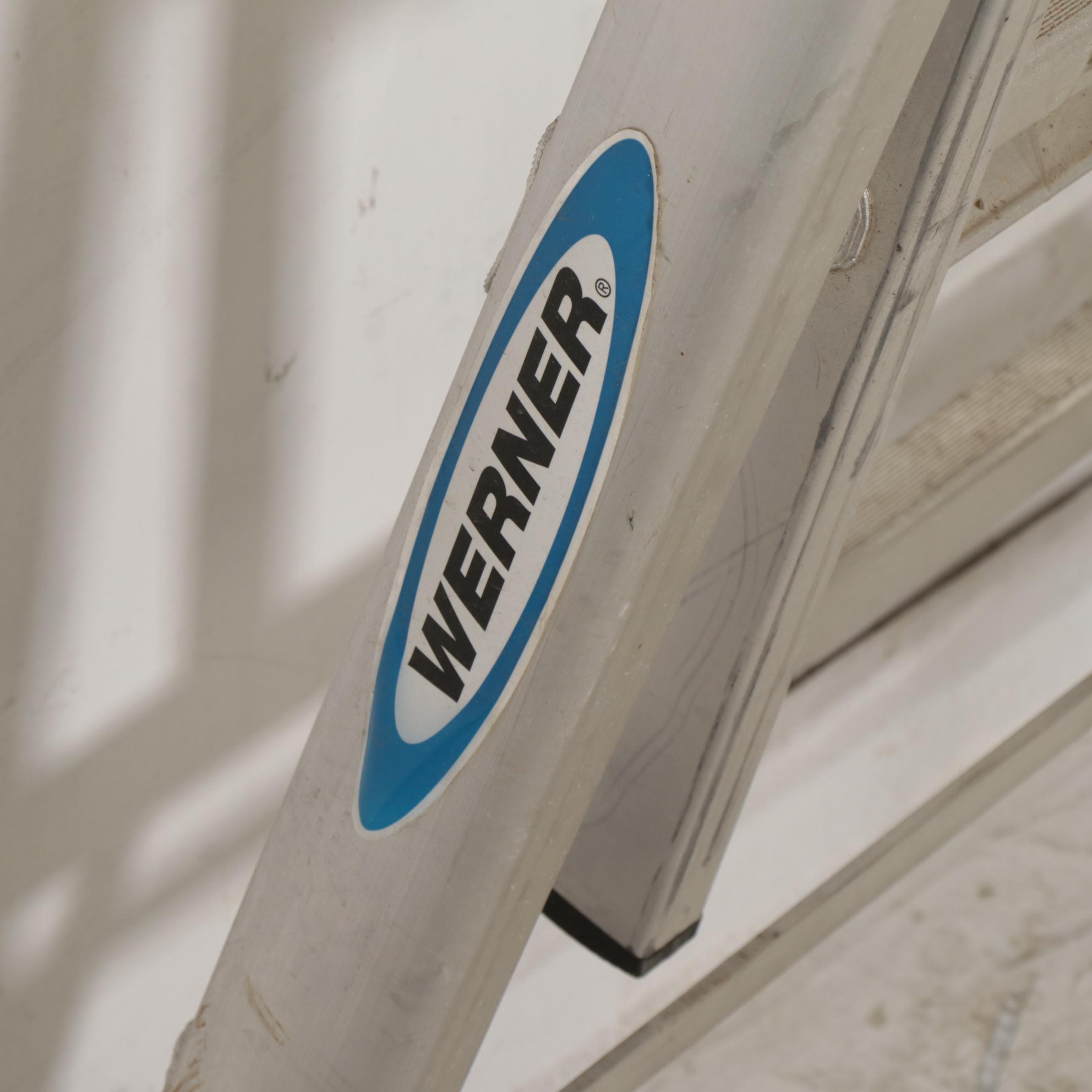 Werner 21' Aluminum Step Ladder, White Metal Extension Ladder, and Utility Pole