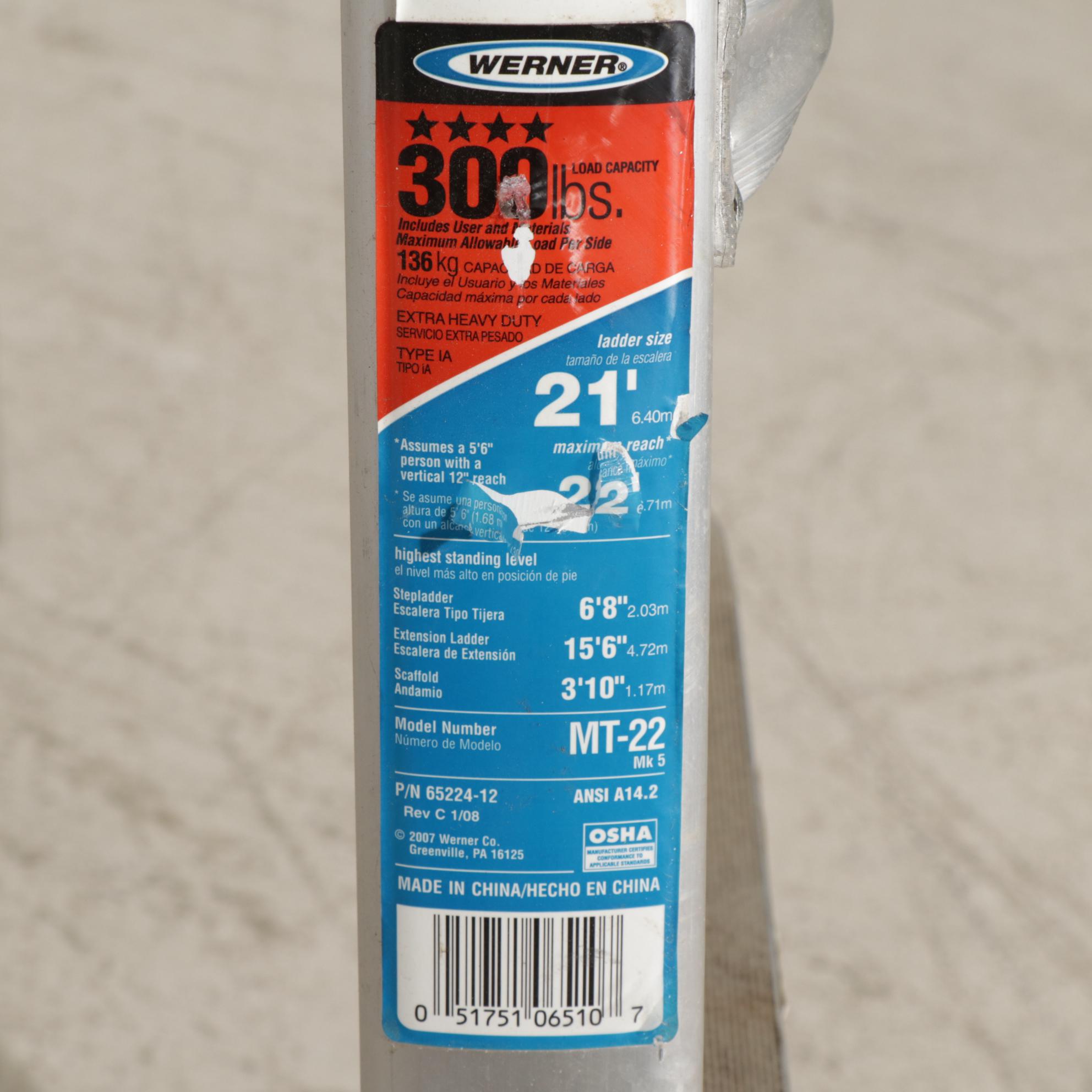 Werner 21' Aluminum Step Ladder, White Metal Extension Ladder, and Utility Pole