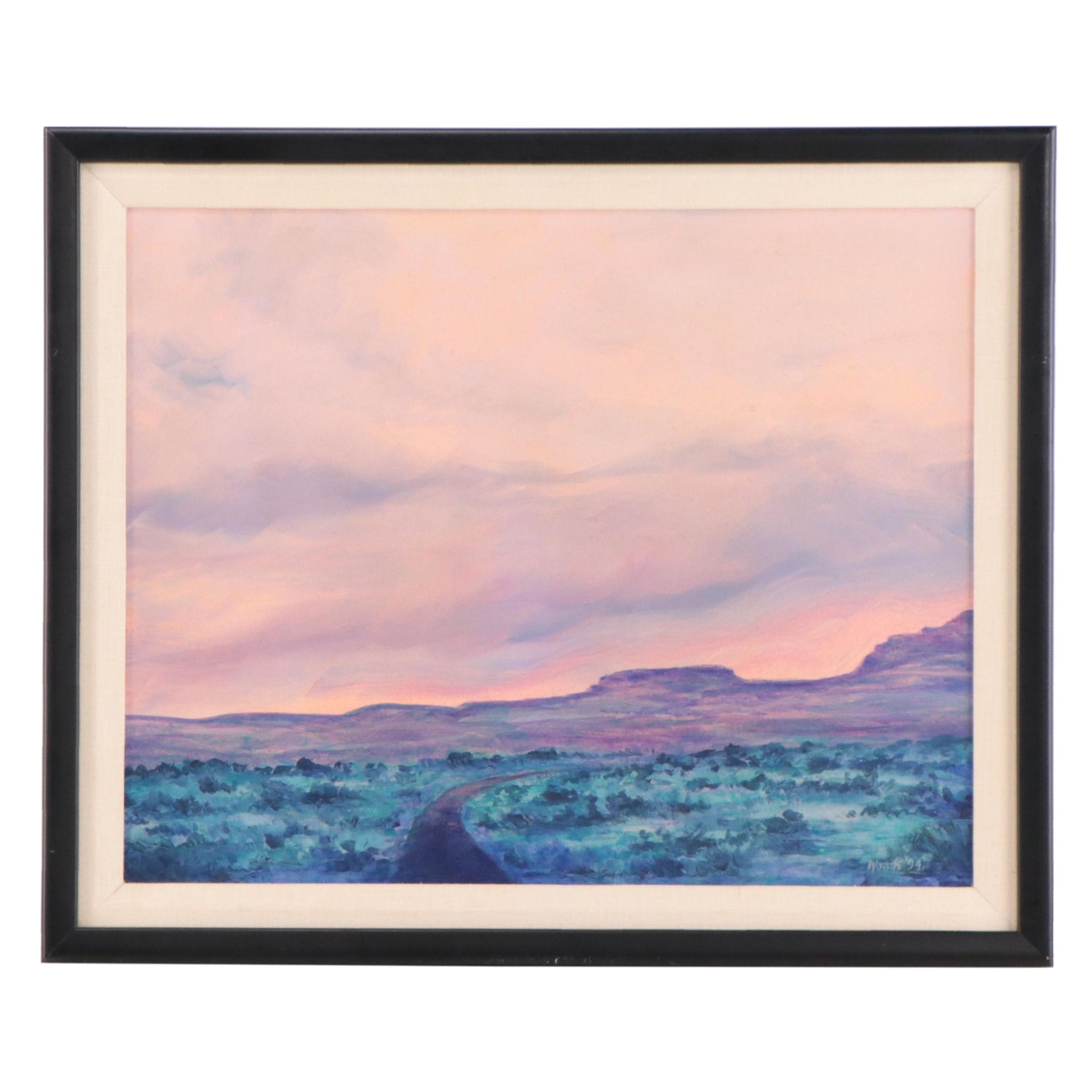 Landscape Oil Painting of a Sunset Over Mesa, 1994