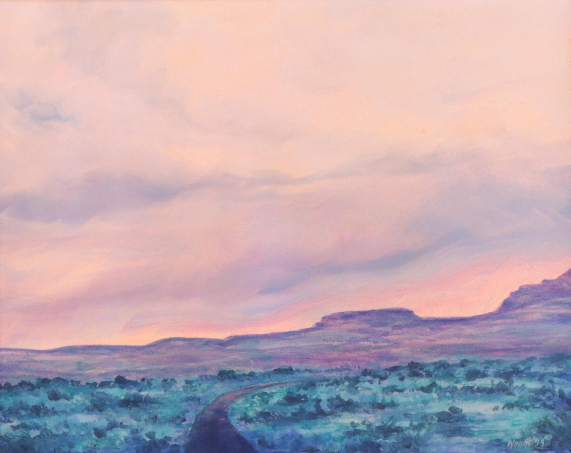 Landscape Oil Painting of a Sunset Over Mesa, 1994