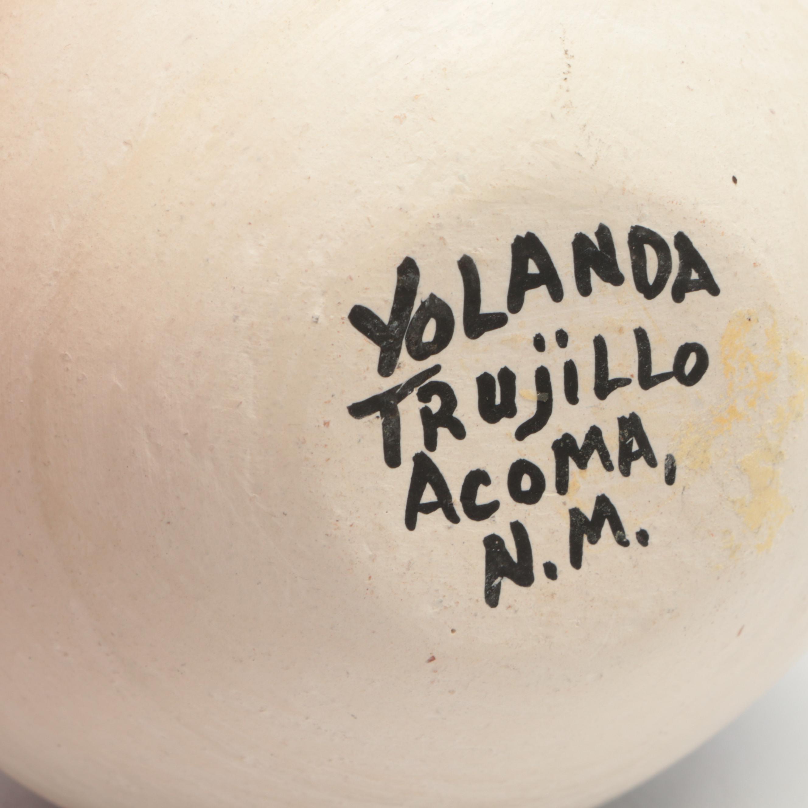 Artist Signed Acoma Pueblo Polychrome on White Pottery Seed Jars