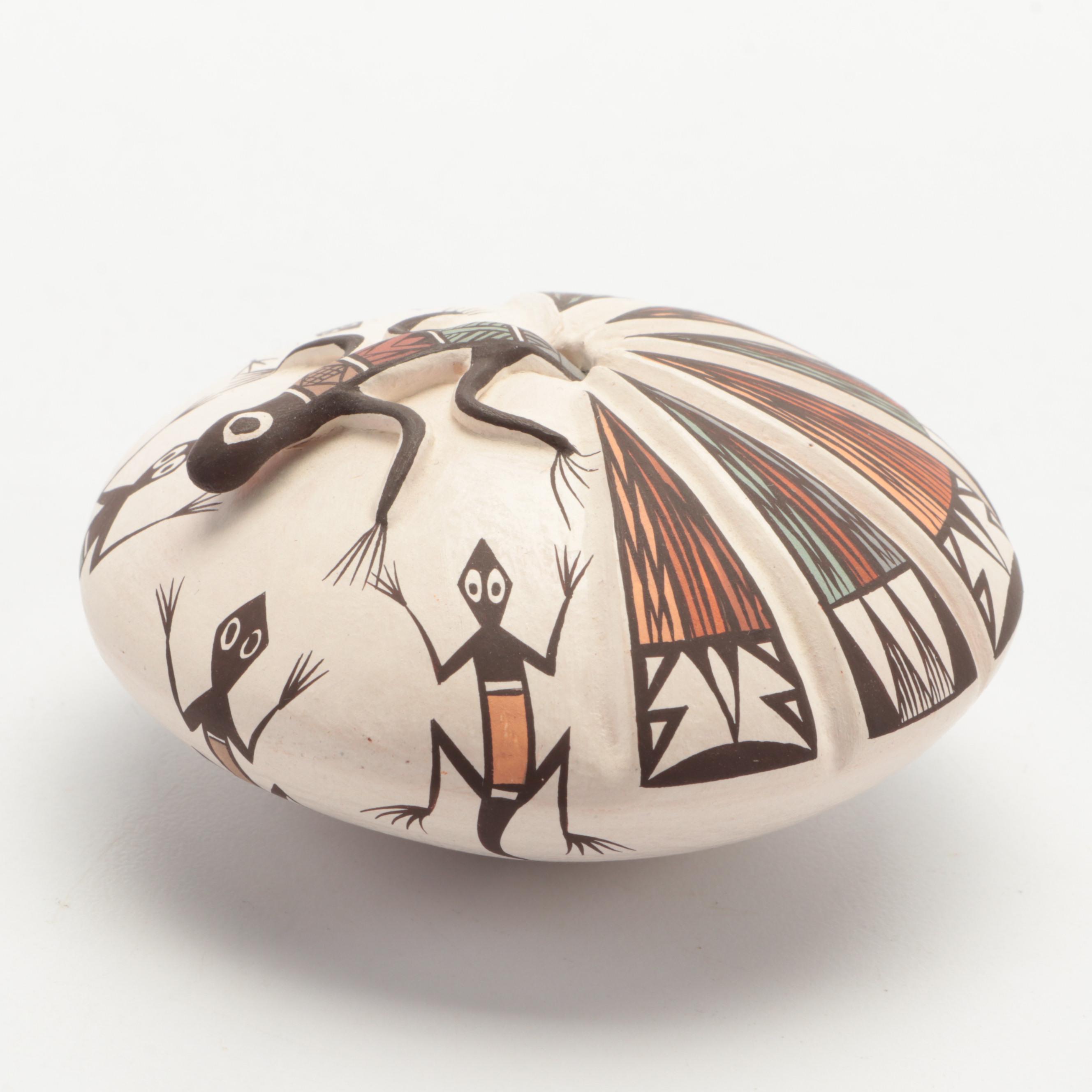 Artist Signed Acoma Pueblo Polychrome on White Pottery Seed Jars