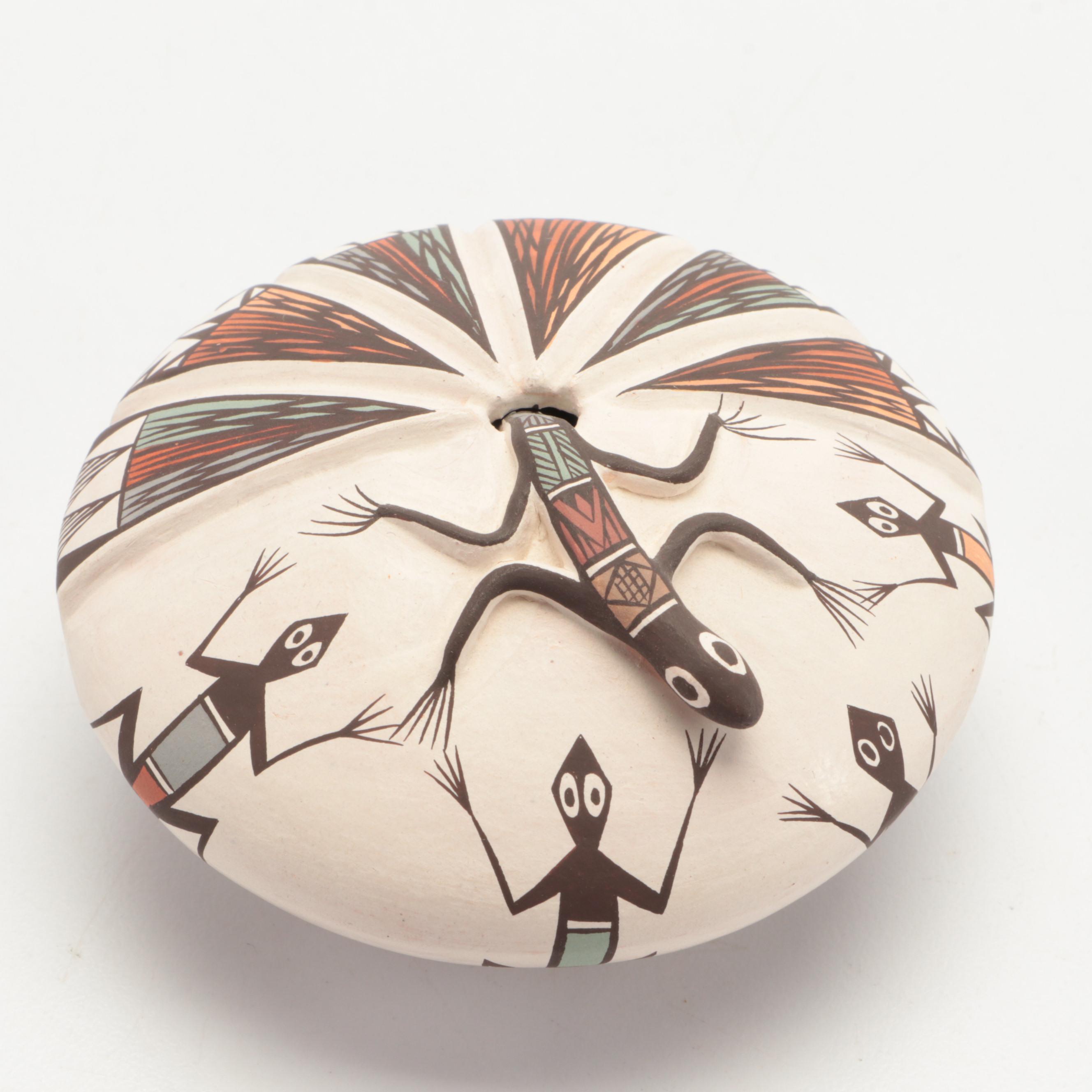 Artist Signed Acoma Pueblo Polychrome on White Pottery Seed Jars