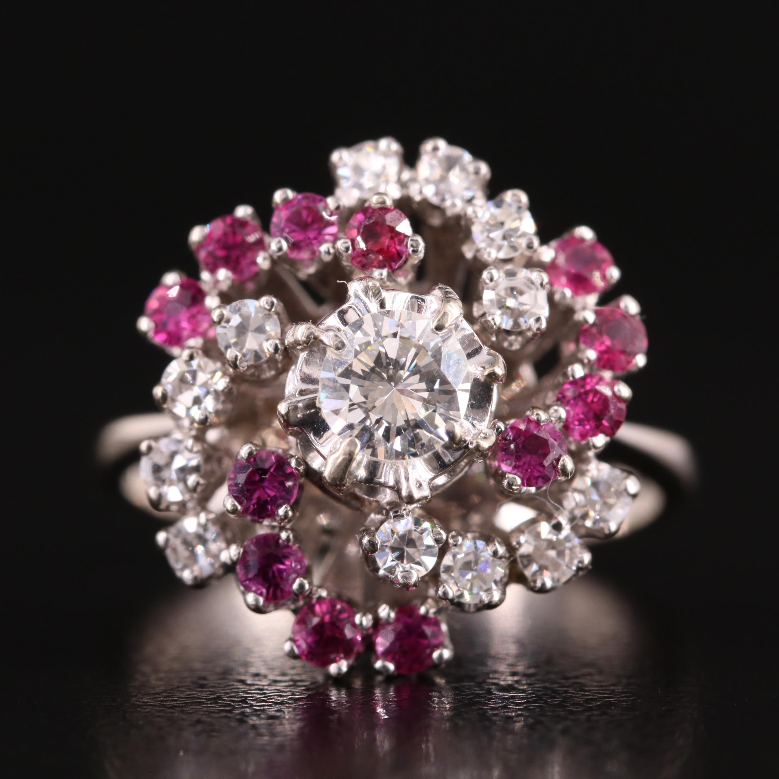 14K Diamond and Ruby Spiral Ring