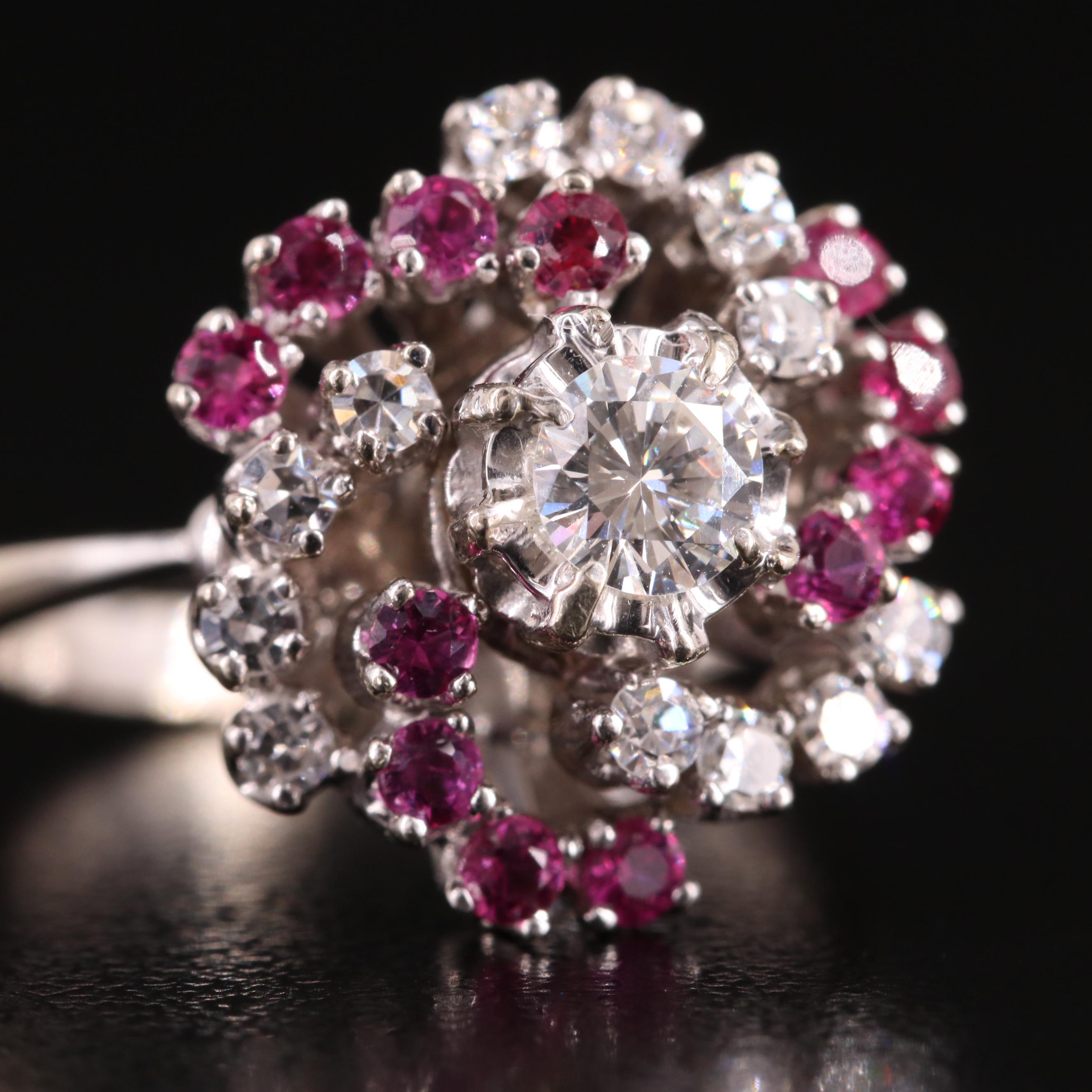 14K Diamond and Ruby Spiral Ring