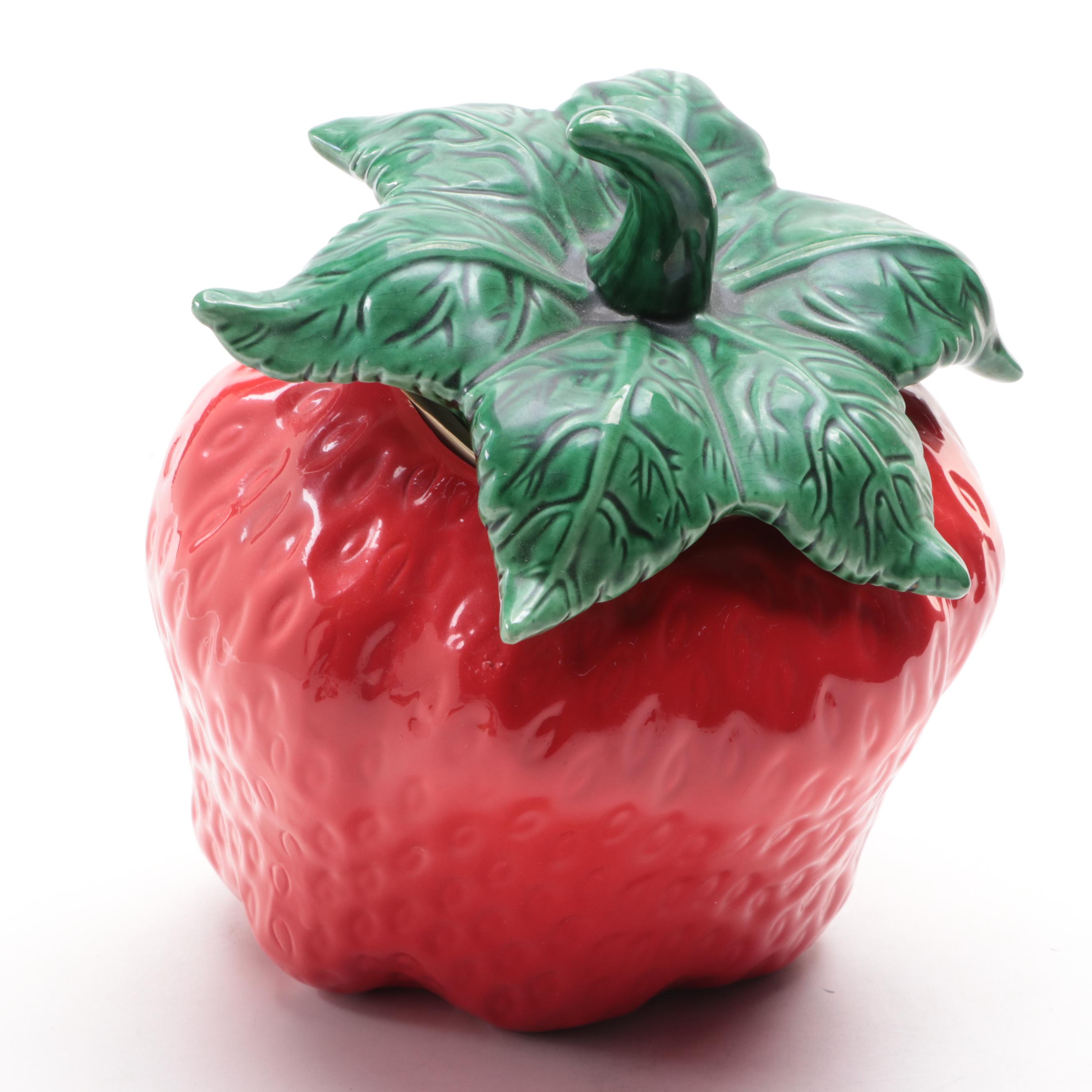 Ceramic Strawberry Shaped Cookie Jar, Mid to Late 20th Century