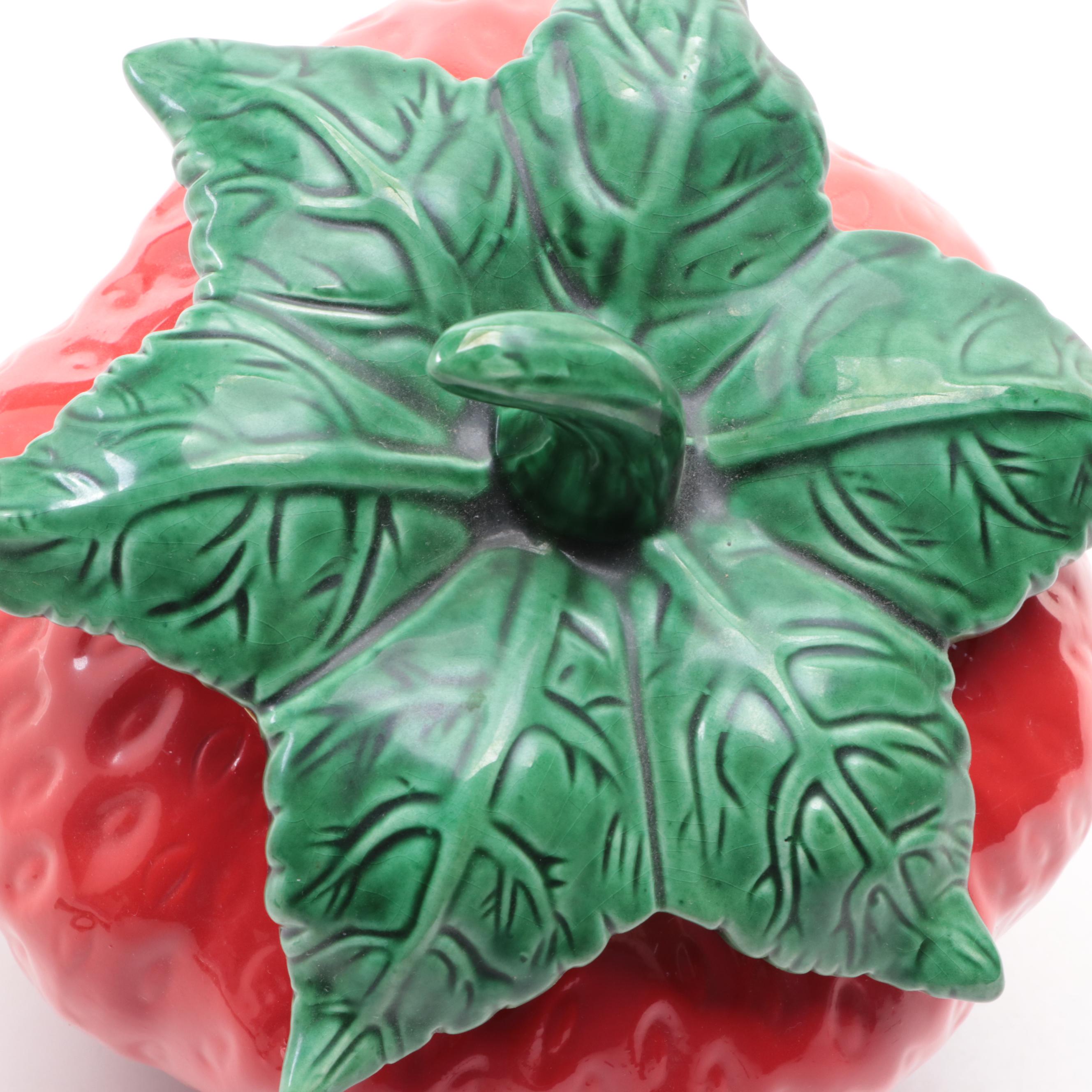 Ceramic Strawberry Shaped Cookie Jar, Mid to Late 20th Century