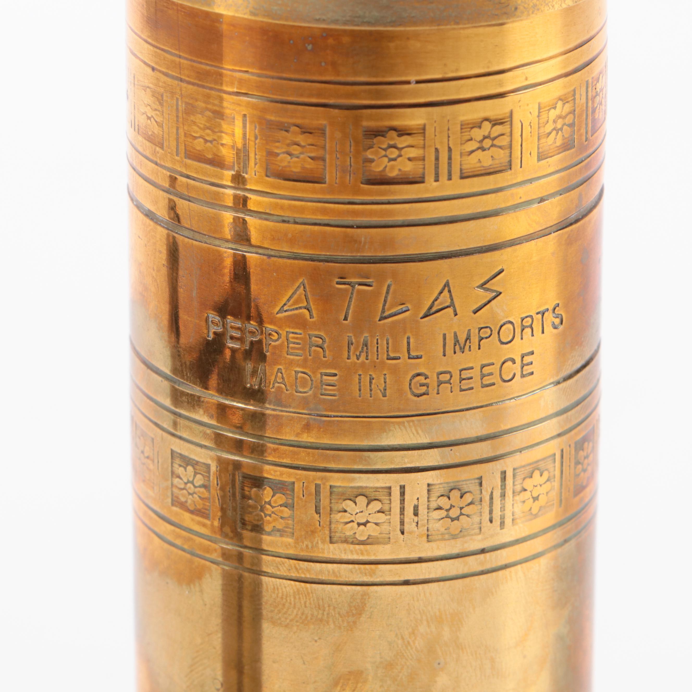 Chantal Enamel Pots with Chased Brass Pepper Mills and Other Cookware