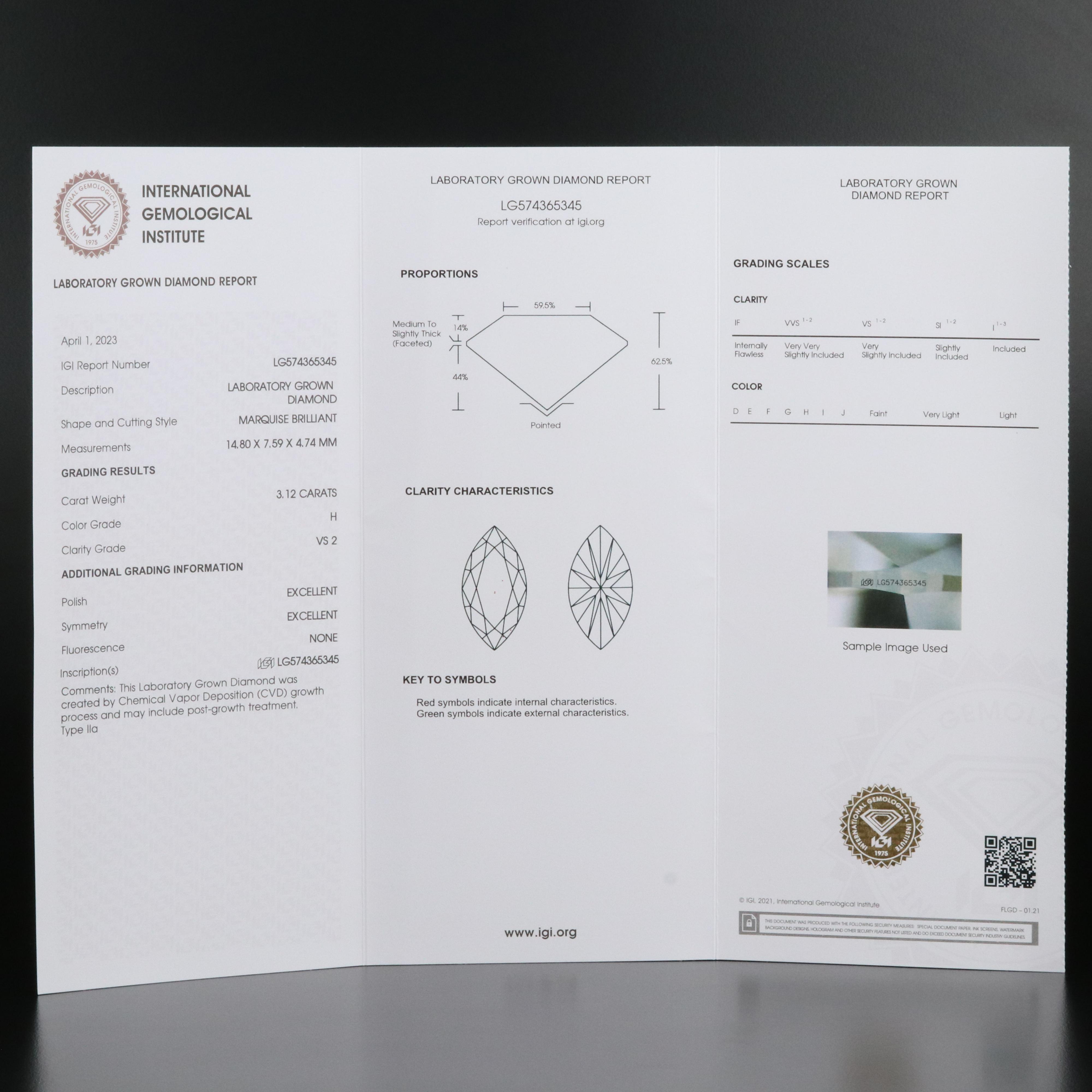 Loose 3.12 CT Lab Grown Diamond with IGI Report