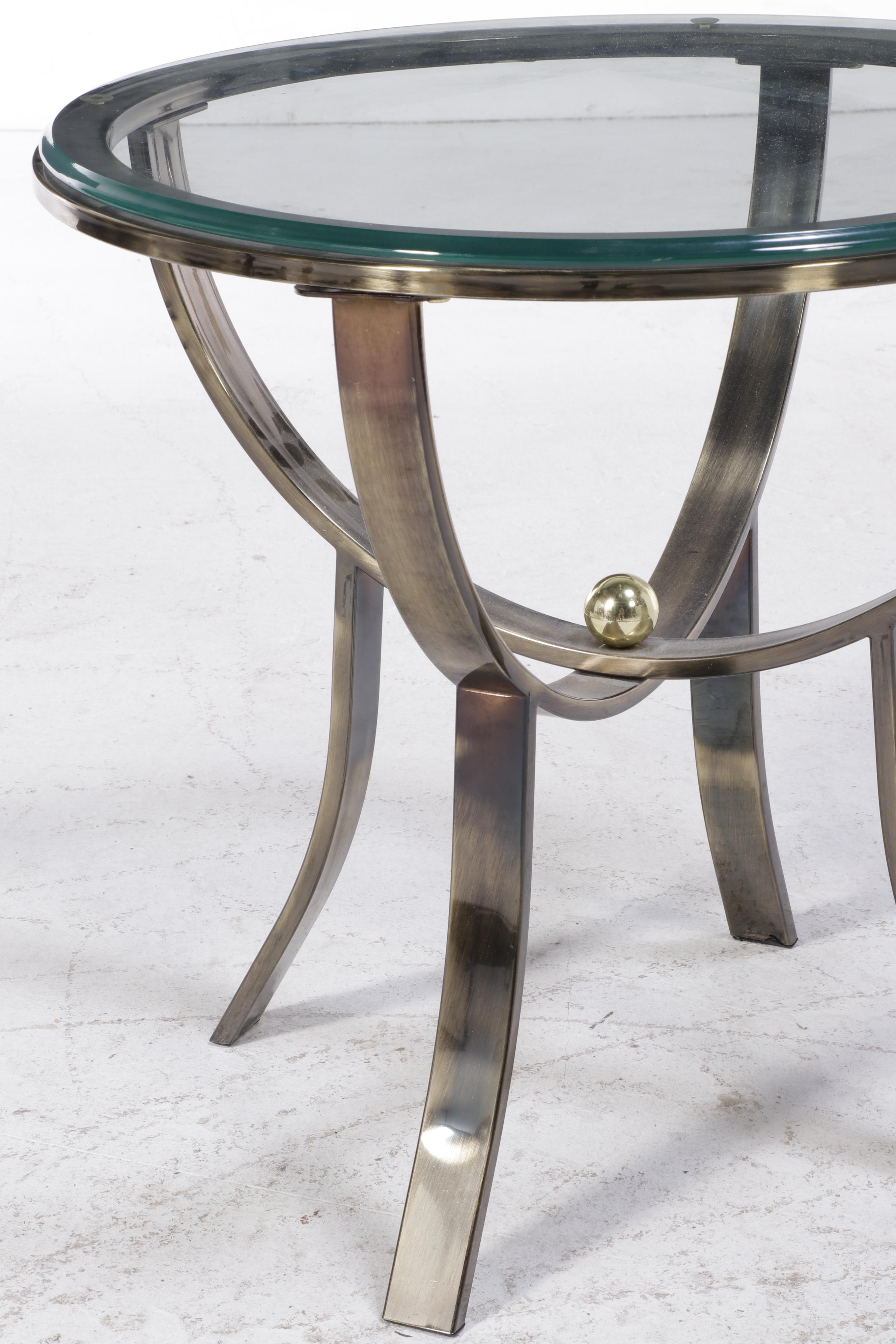 Rosalco "Commodore Collection" Metal and Glass Top End Table, Late 20th Century
