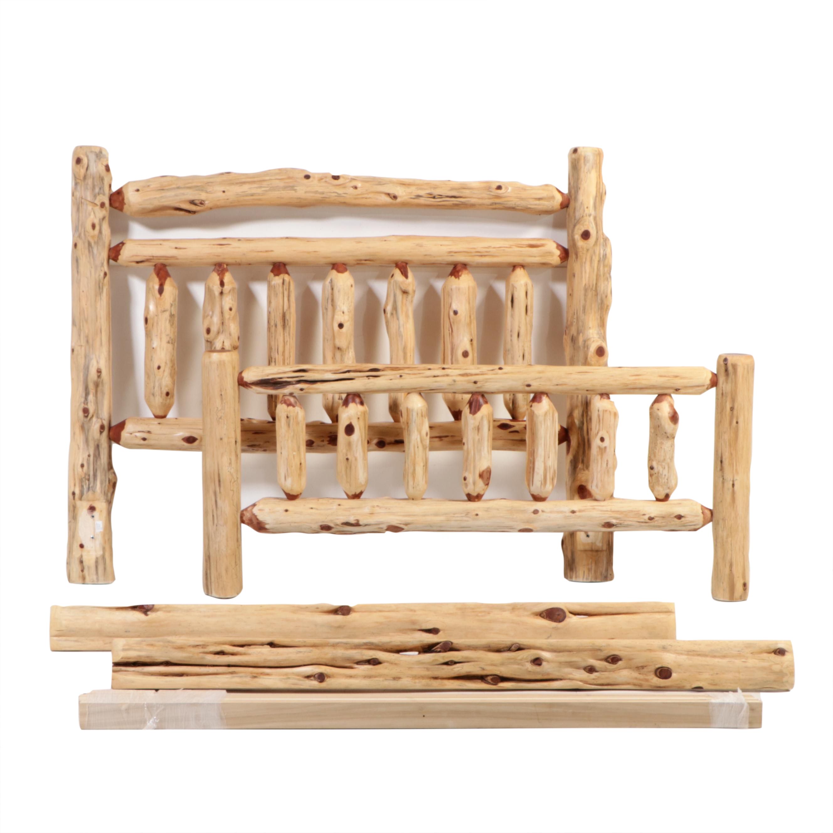 Rustic Scraped Log King Size Bed Frame