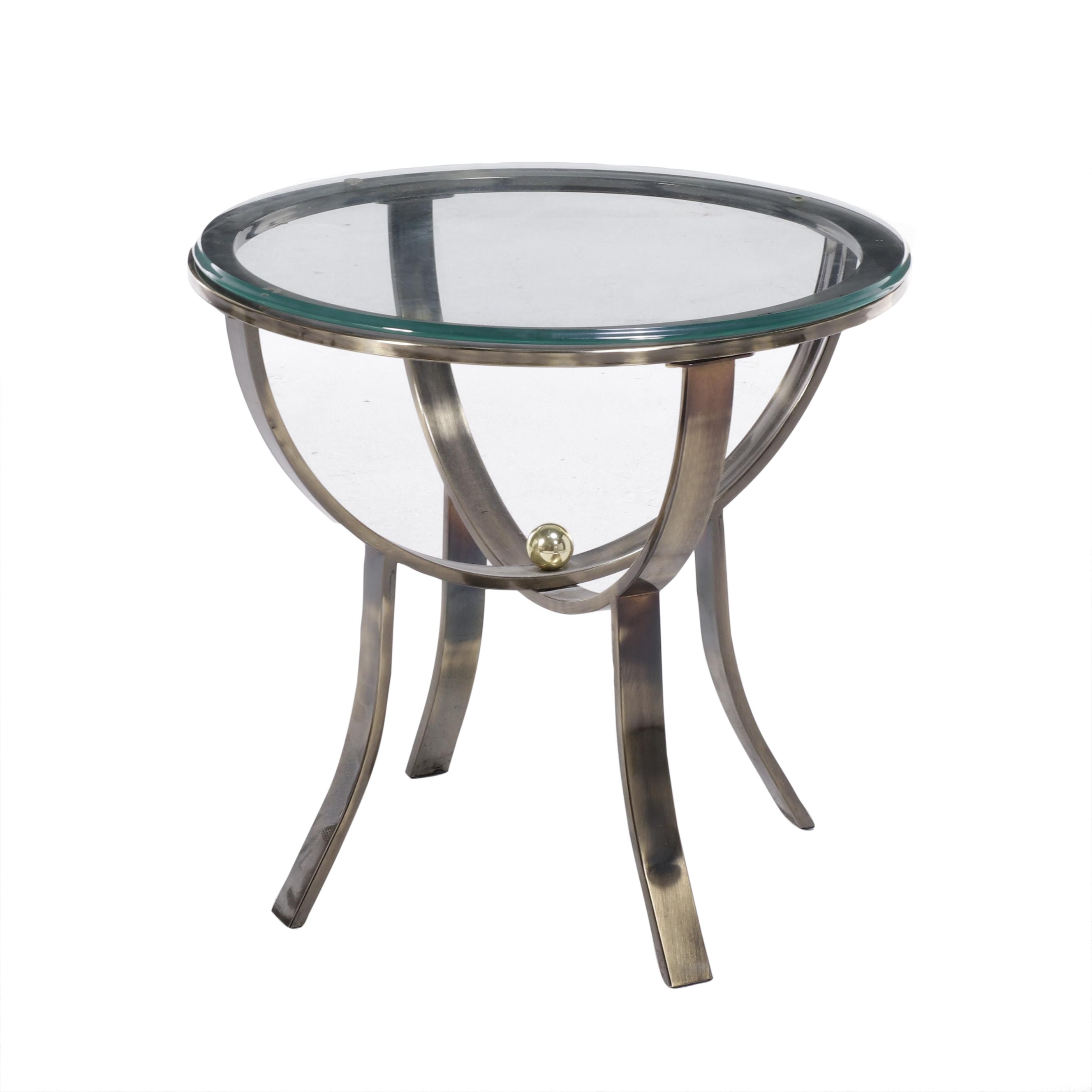 Rosalco "Commodore Collection" Metal and Glass Top End Table, Late 20th Century