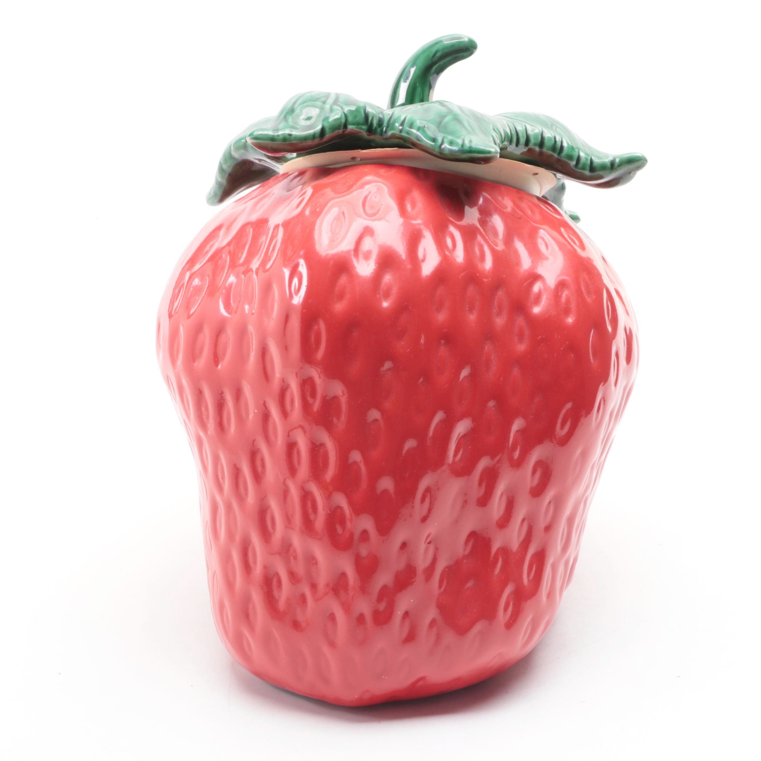 Ceramic Strawberry Shaped Cookie Jar, Mid to Late 20th Century