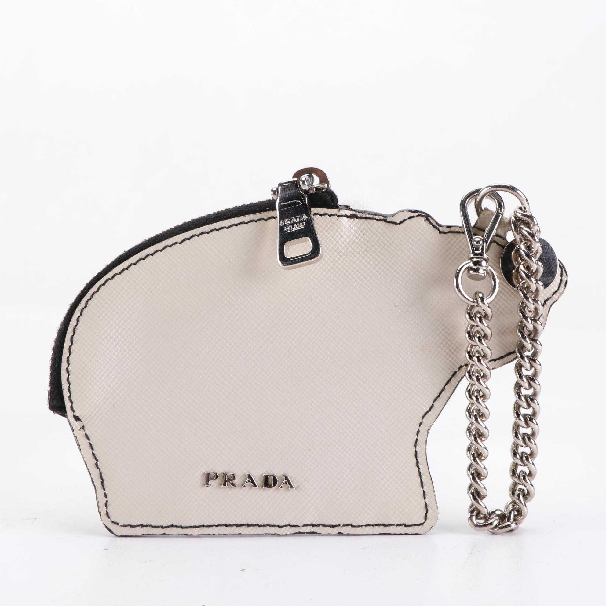 Prada Polar Bear Coin Purse Bag Charm in Saffiano Leather and Faux Fur