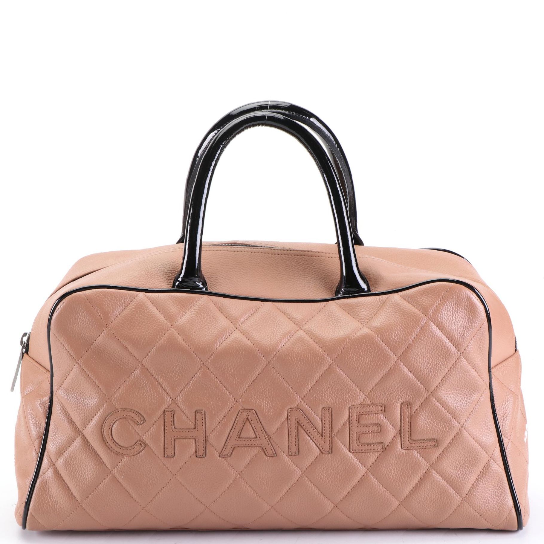 Chanel Bowler Bag in Quilted Calfskin Leather with Patent Leather Trim