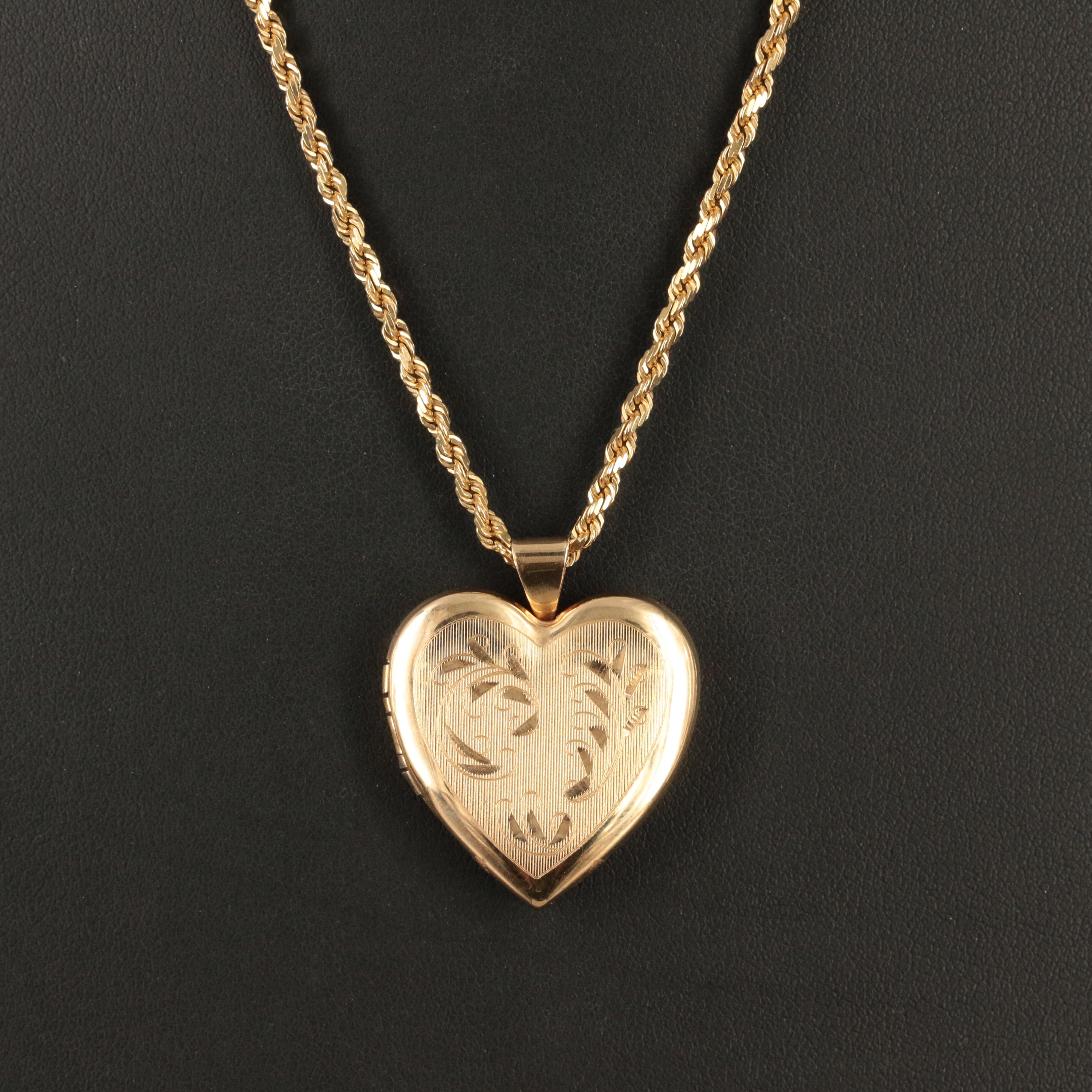 14K Four Photograph Heart Locket Necklace