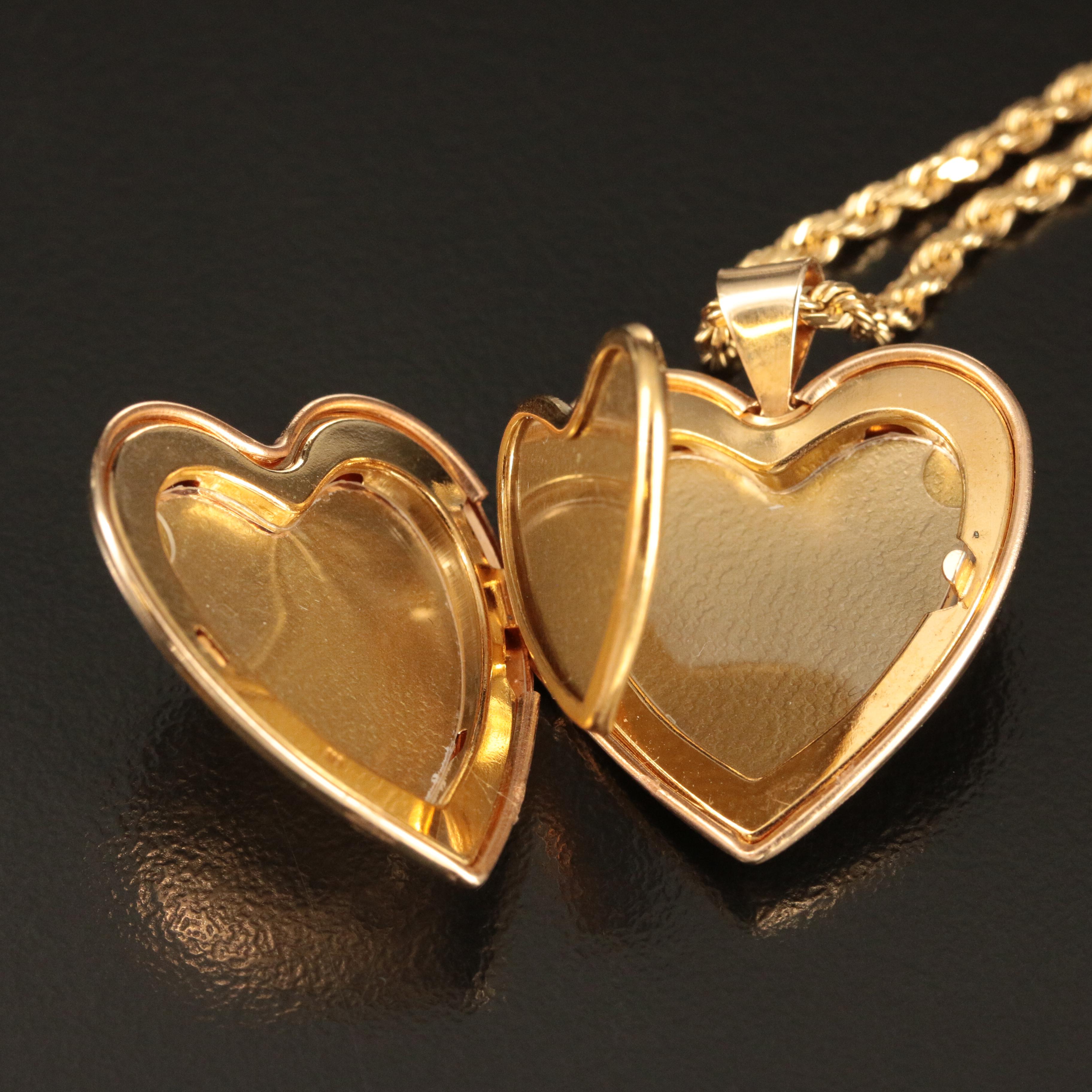 14K Four Photograph Heart Locket Necklace