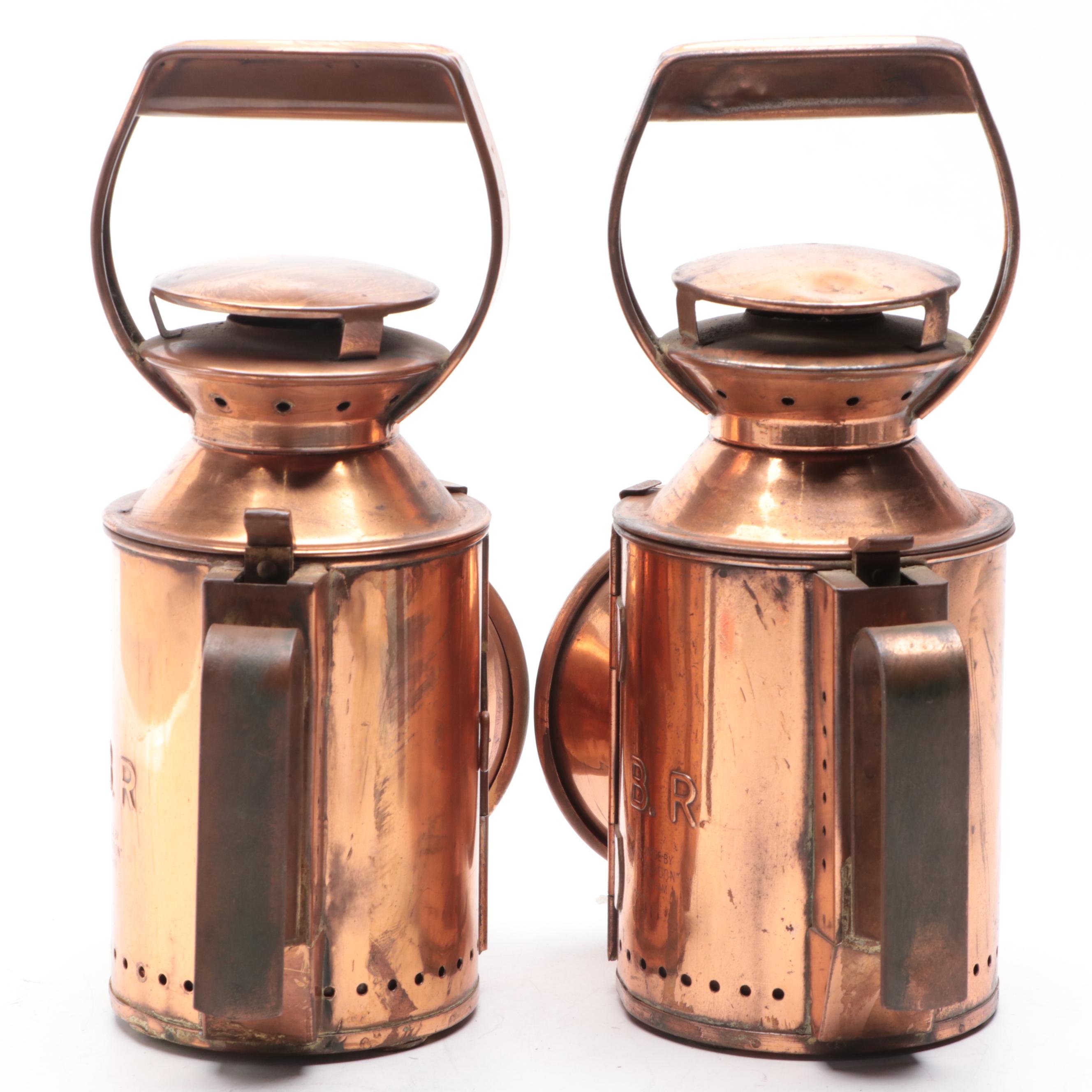 Bladon Copper and Glass Signal Oil Lanterns, Early 20th Century