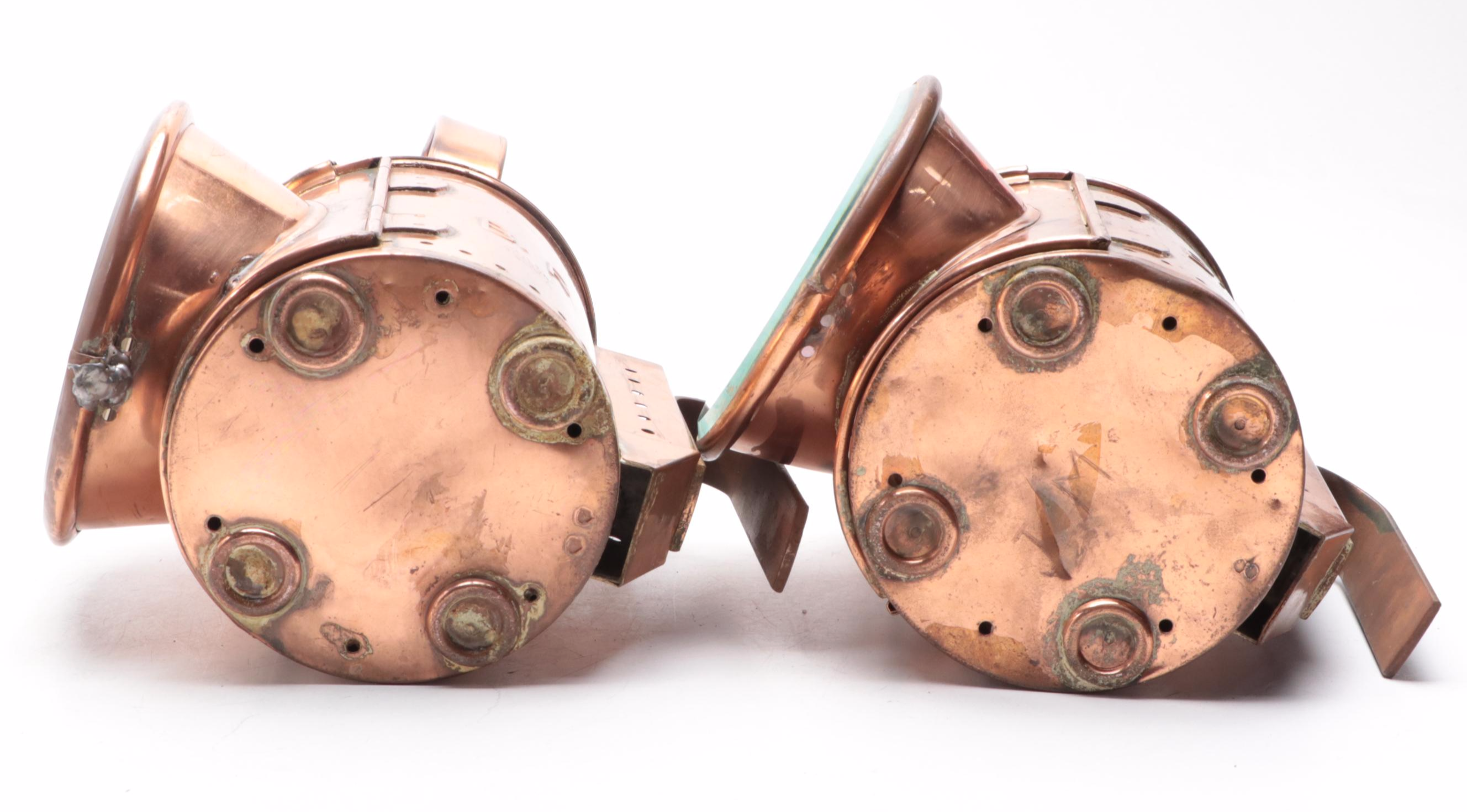 Bladon Copper and Glass Signal Oil Lanterns, Early 20th Century