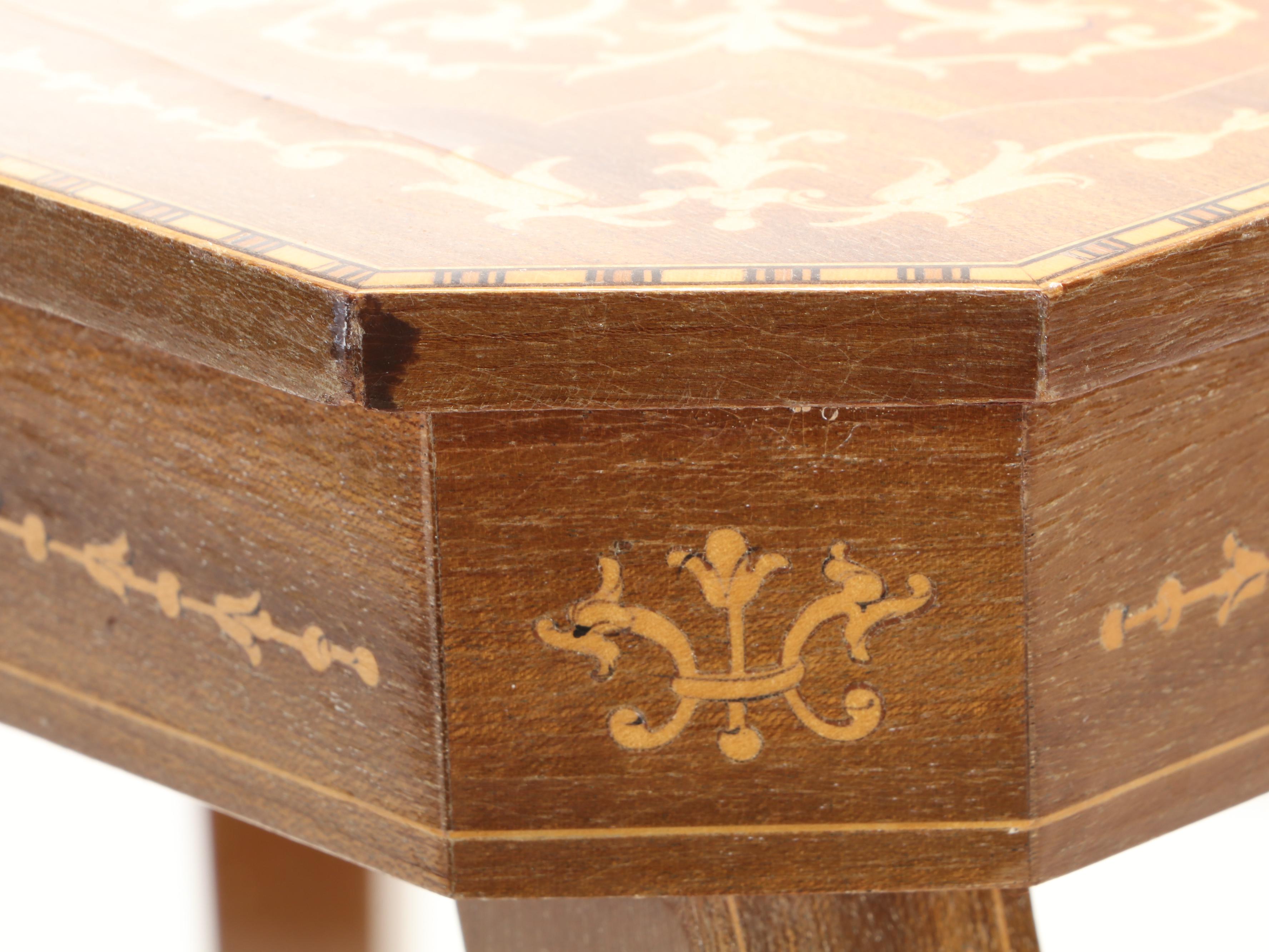 Italian Inlaid Marquetry Music Box Side Table