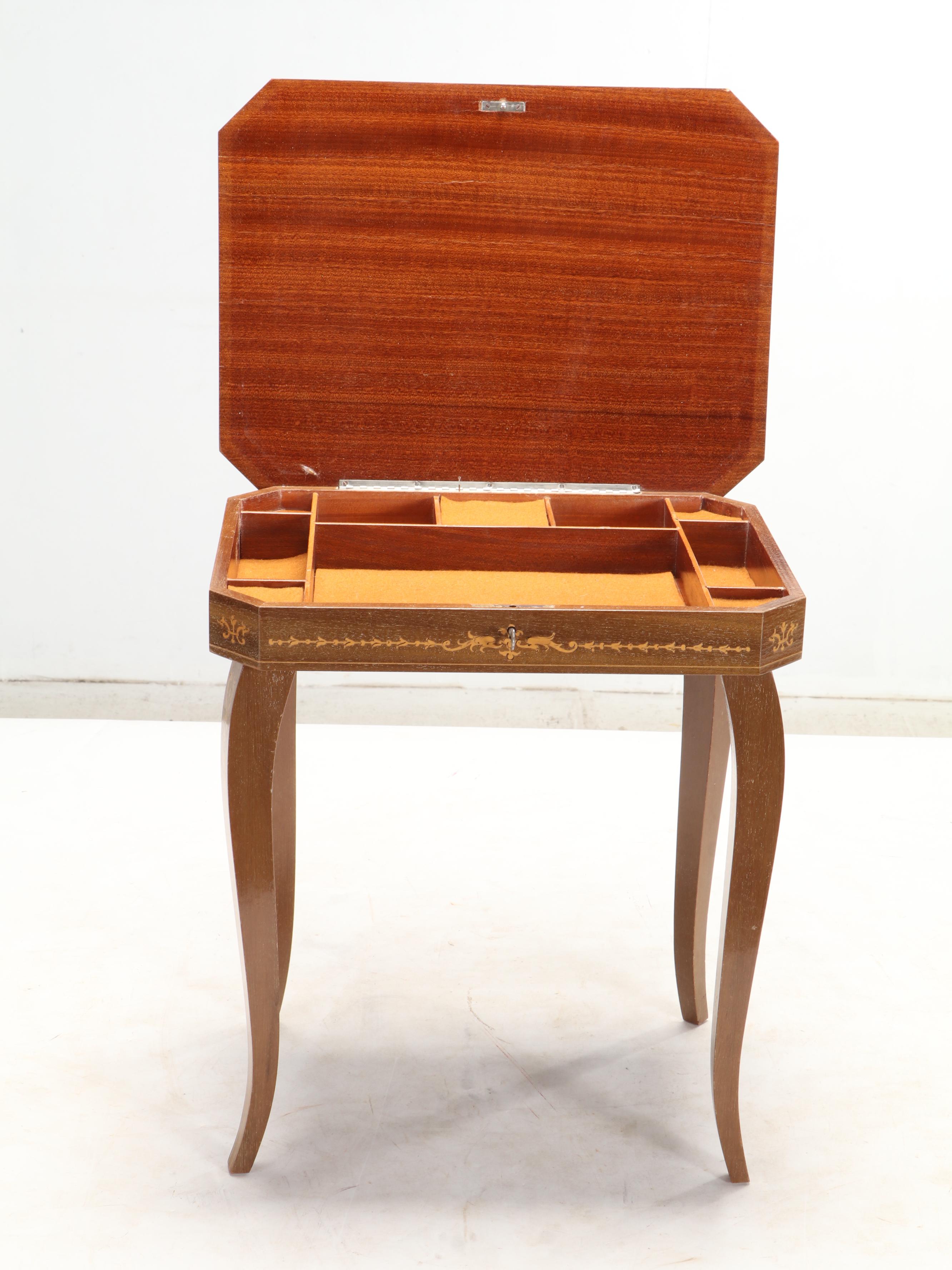 Italian Inlaid Marquetry Music Box Side Table
