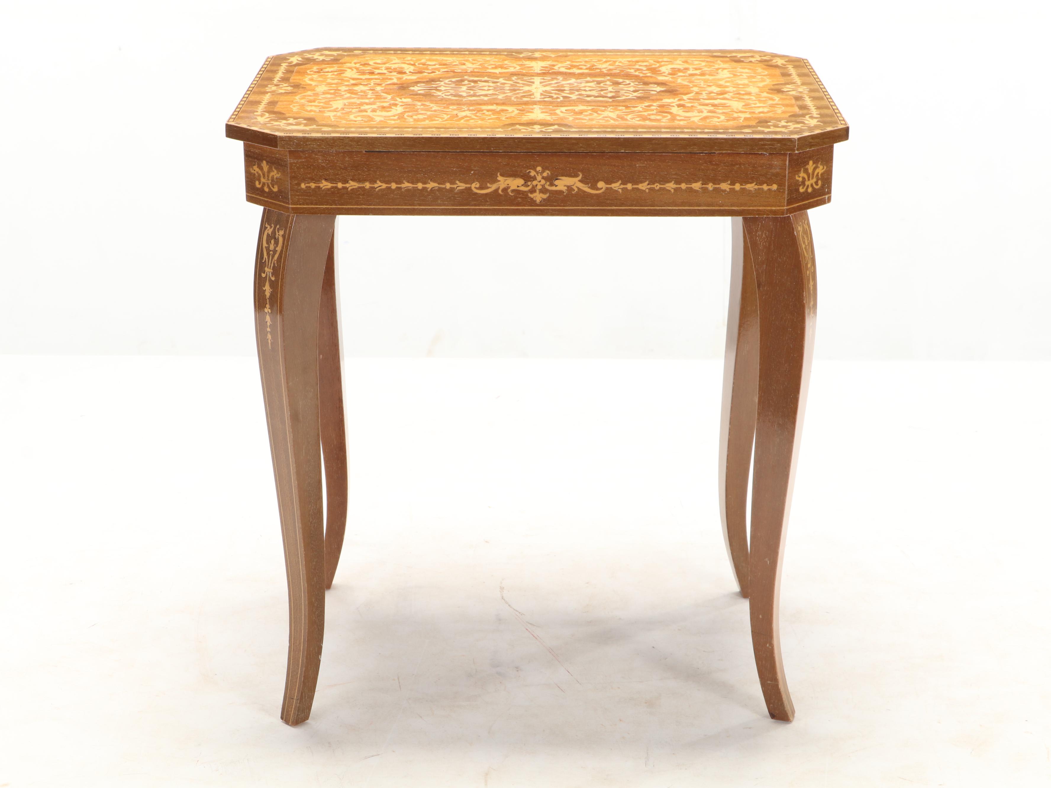 Italian Inlaid Marquetry Music Box Side Table
