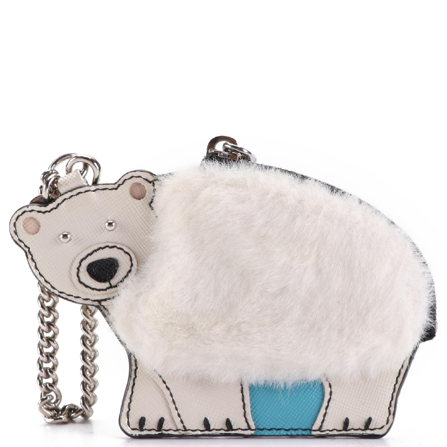 Prada Polar Bear Coin Purse Bag Charm in Saffiano Leather and Faux Fur