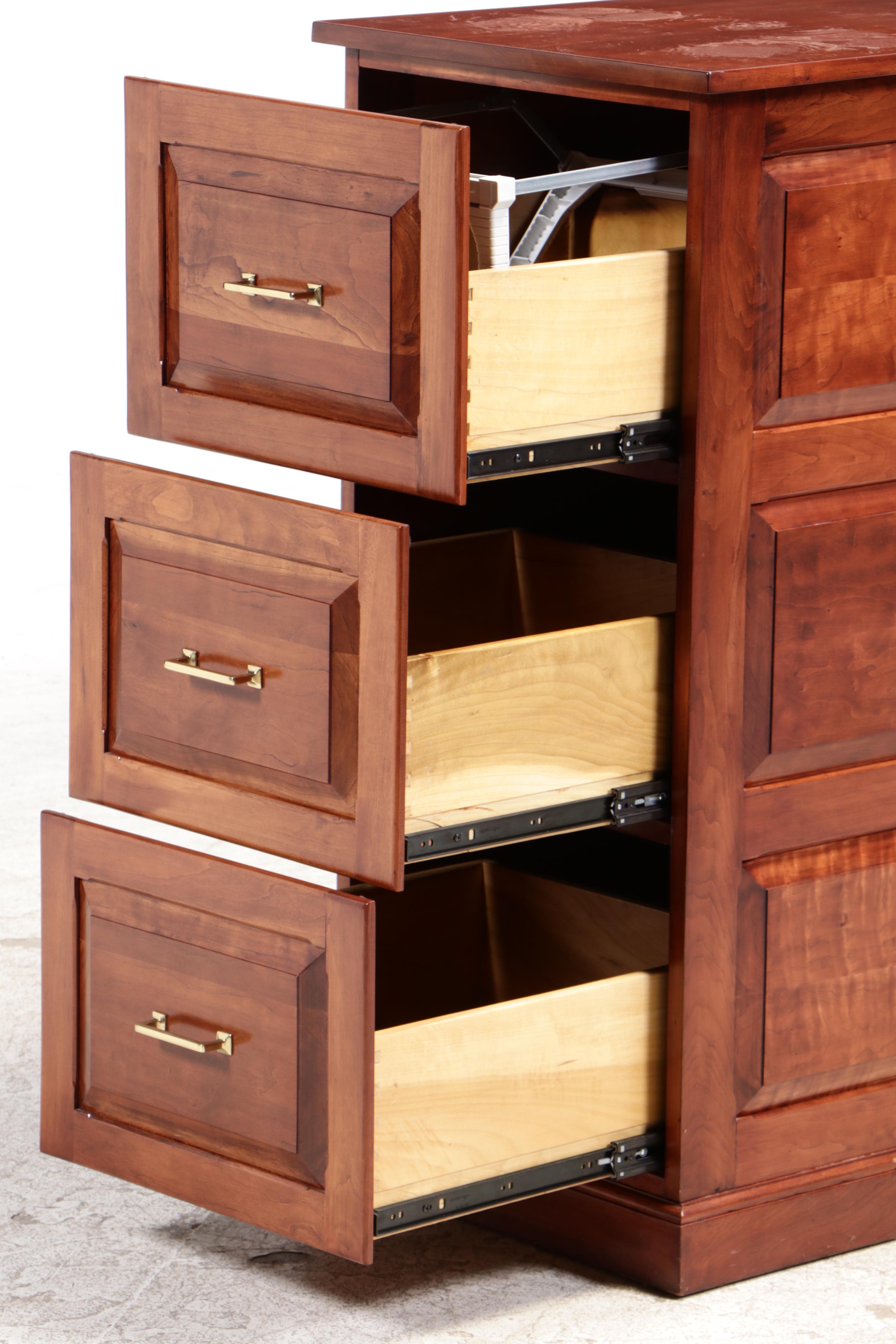 Contemporary Paneled Cherry Three-Drawer Filing Cabinet