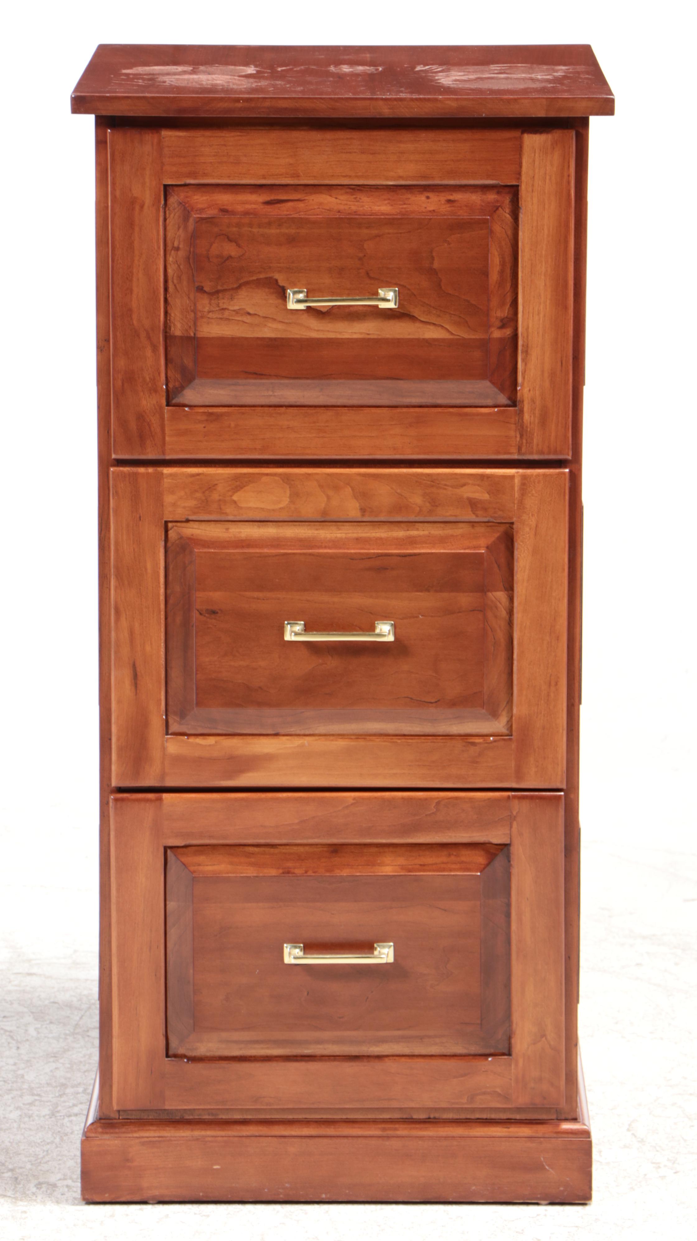 Contemporary Paneled Cherry Three-Drawer Filing Cabinet
