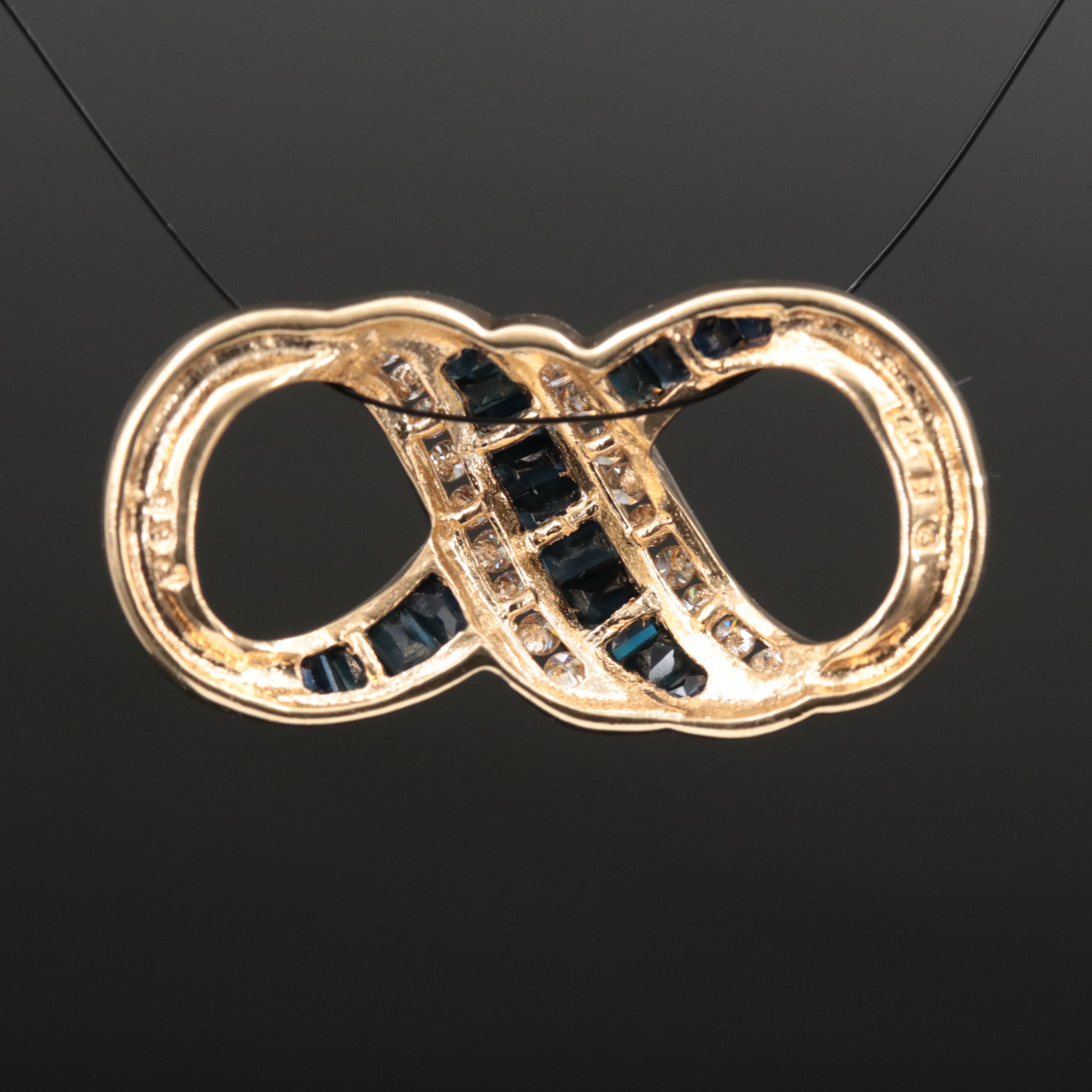14K Diamond and Sapphire Infinity Slide Pendant